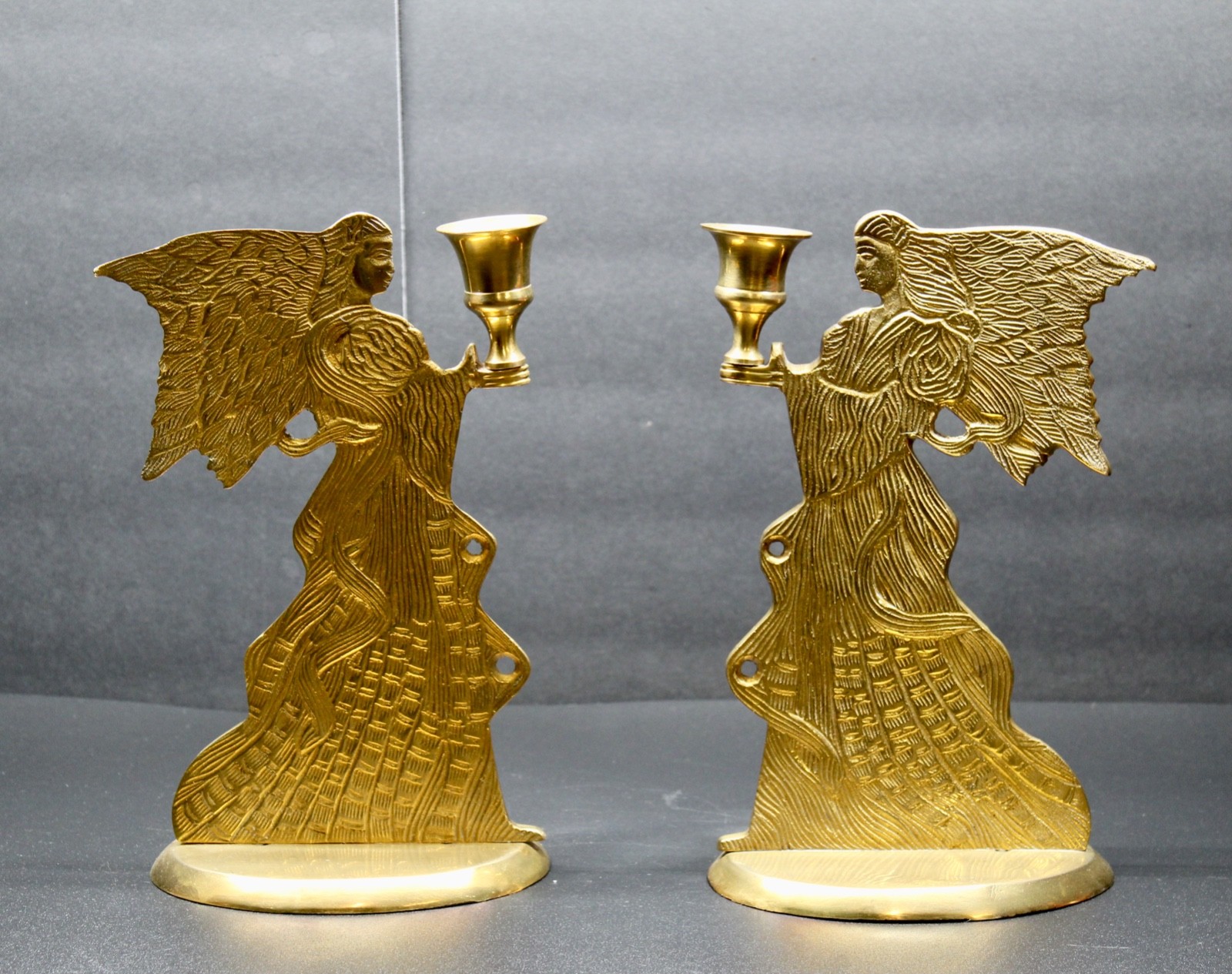 vintage pair (2) solid brass angel taper candle holders 9" vintage pair (2) solid brass angel taper candle holders 9"