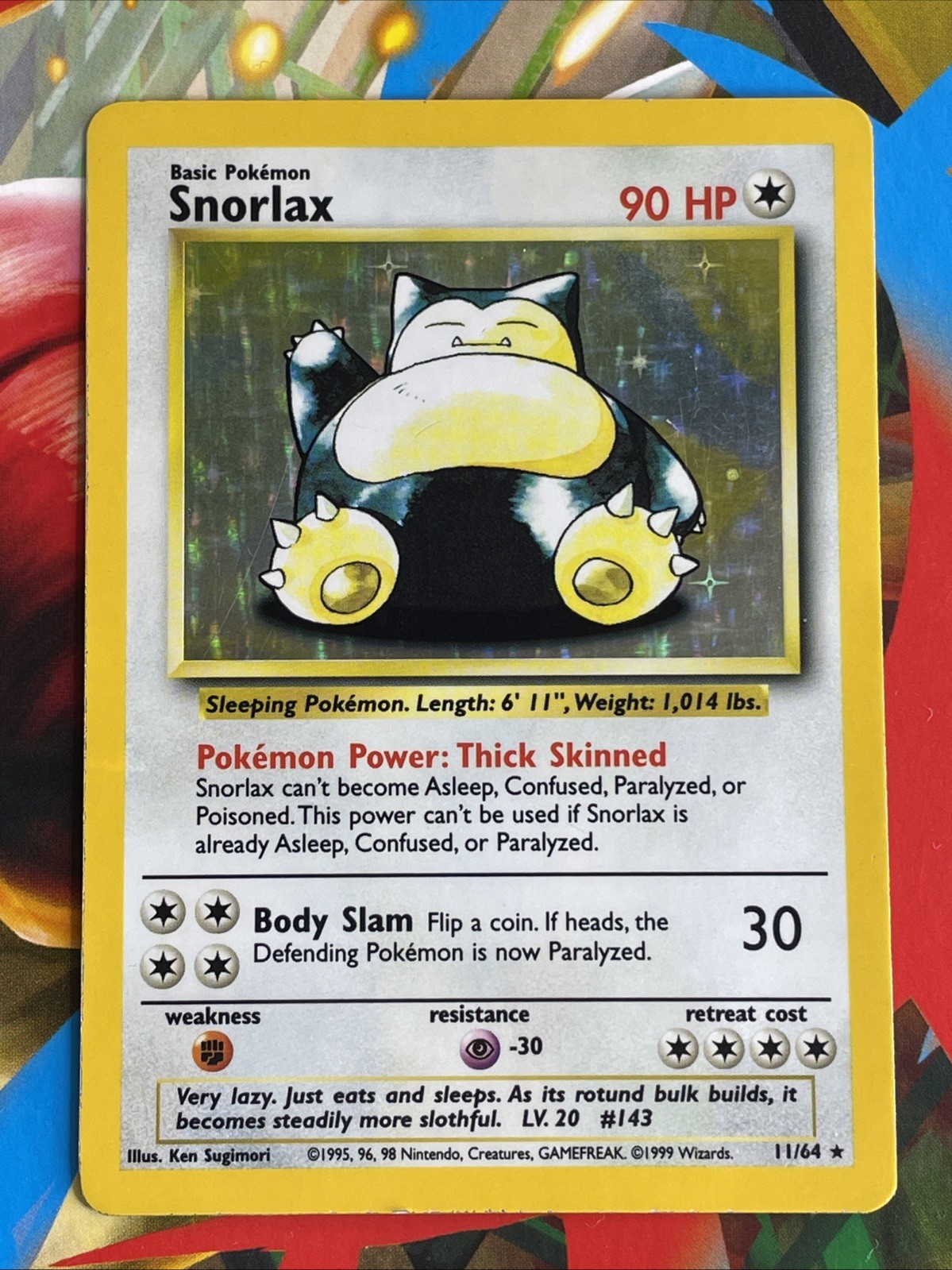 1999 Pokémon Jungle Snorlax Holo 11/64 (No Symbol Error Variation) *RARE* LP-MP 1999 Pokémon Jungle Snorlax Holo 11/64 (No Symbol Error Variation) *RARE* LP-MP