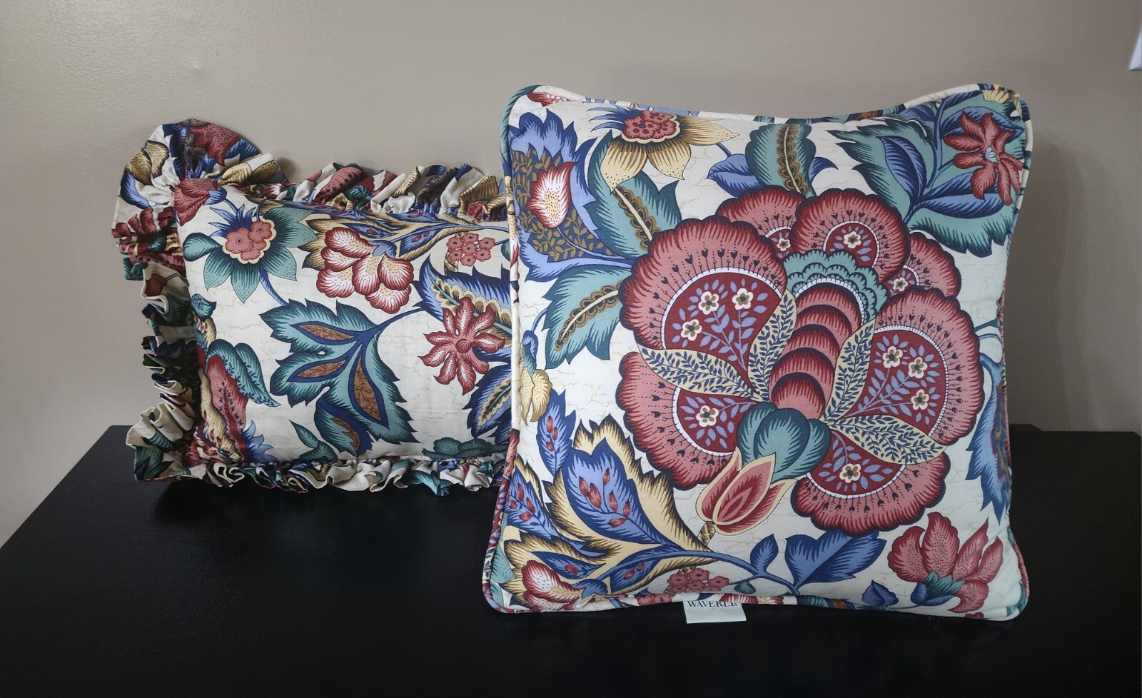 Waverly Greenfield parchment Throw Pillows Multicolor 17” VTG Floral Set Of TWO Waverly Greenfield parchment Throw Pillows Multicolor 17” VTG Floral Set Of TWO