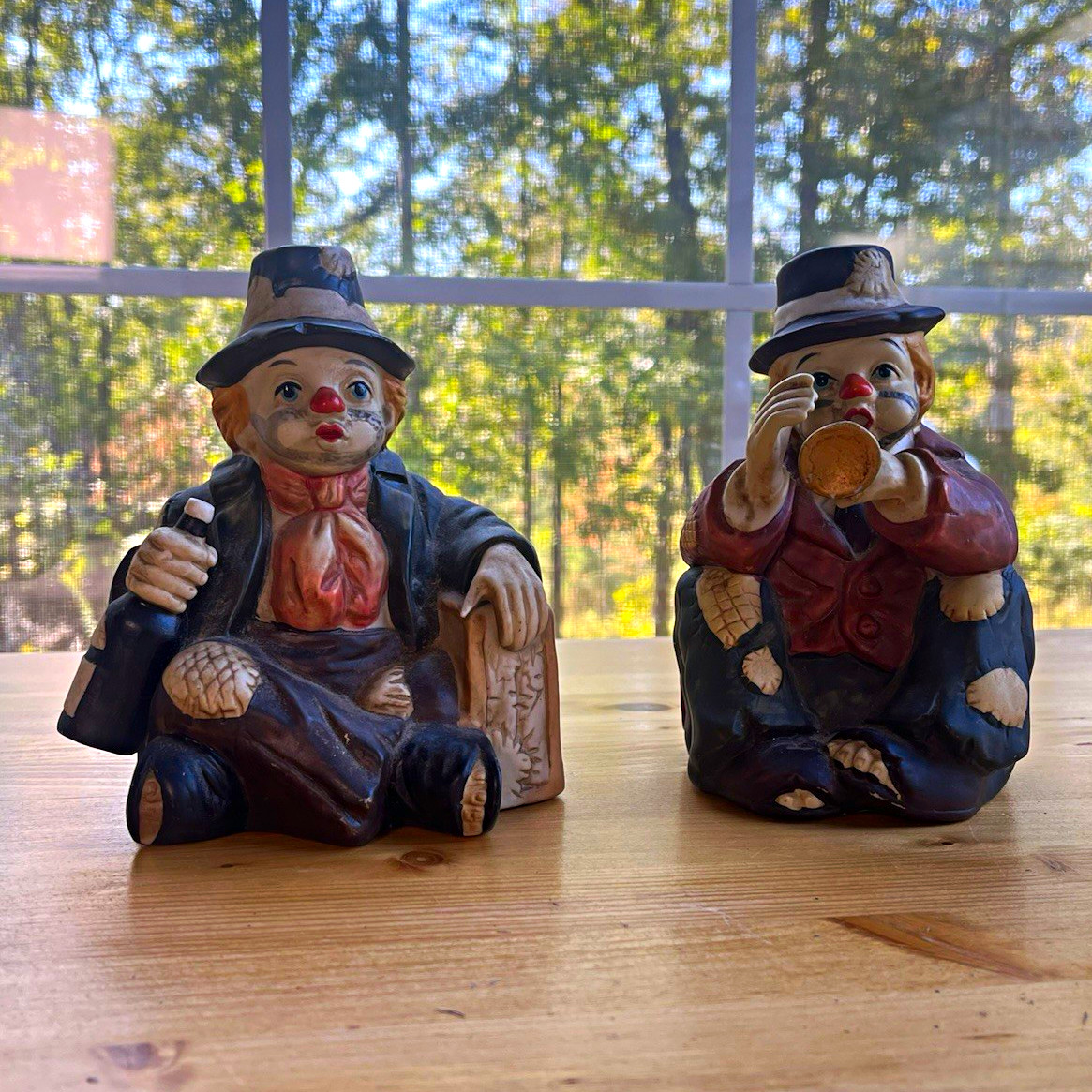 Vintage 1988 Interpur Hobo Clown Music Box Figurines Taiwan Lot of 2 Porcelain Vintage 1988 Interpur Hobo Clown Music Box Figurines Taiwan Lot of 2 Porcelain