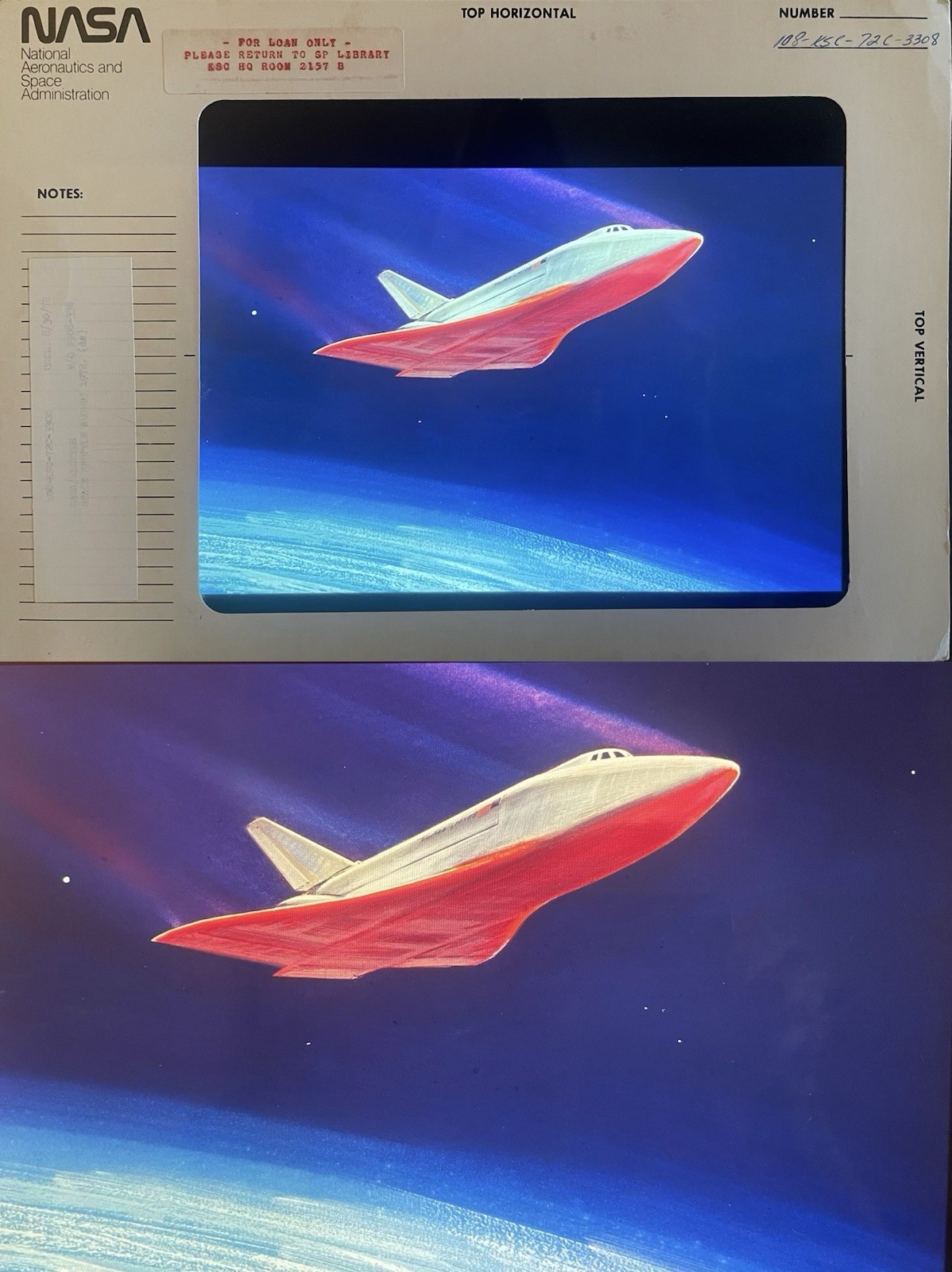 1972 NASA Space Shuttle Orbiter Artist Concept Reentry Heat Shield Transparency 1972 NASA Space Shuttle Orbiter Artist Concept Reentry Heat Shield Transparency