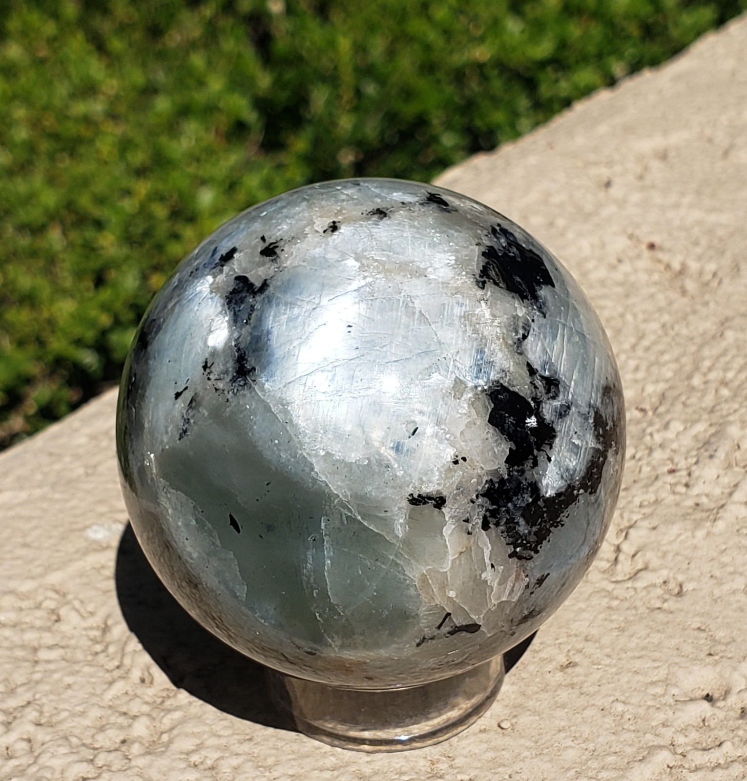 2.36" RARE Green Moonstone Garnierite Silver Blue Flash Sphere Orb Ball, 304g 2.36" RARE Green Moonstone Garnierite Silver Blue Flash Sphere Orb Ball, 304g