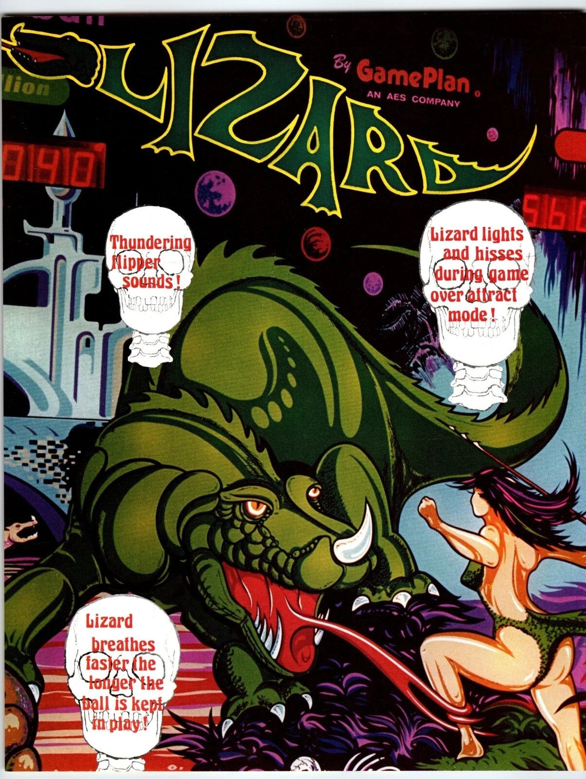 Lizard Pinball Flyer Original Fantasy Dragon Warrior Art Game Plan Vintage 1980 Lizard Pinball Flyer Original Fantasy Dragon Warrior Art Game Plan Vintage 1980