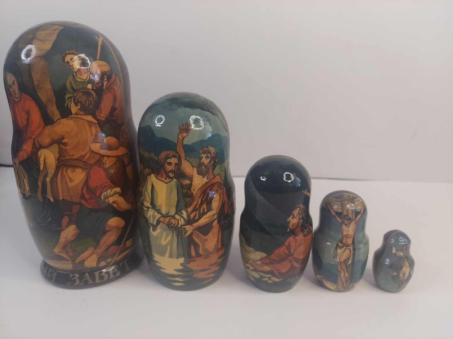 Matryoshka Nesting Dolls 5 Set Life of Jesus Christ Nativity Russian 7" SIGNED