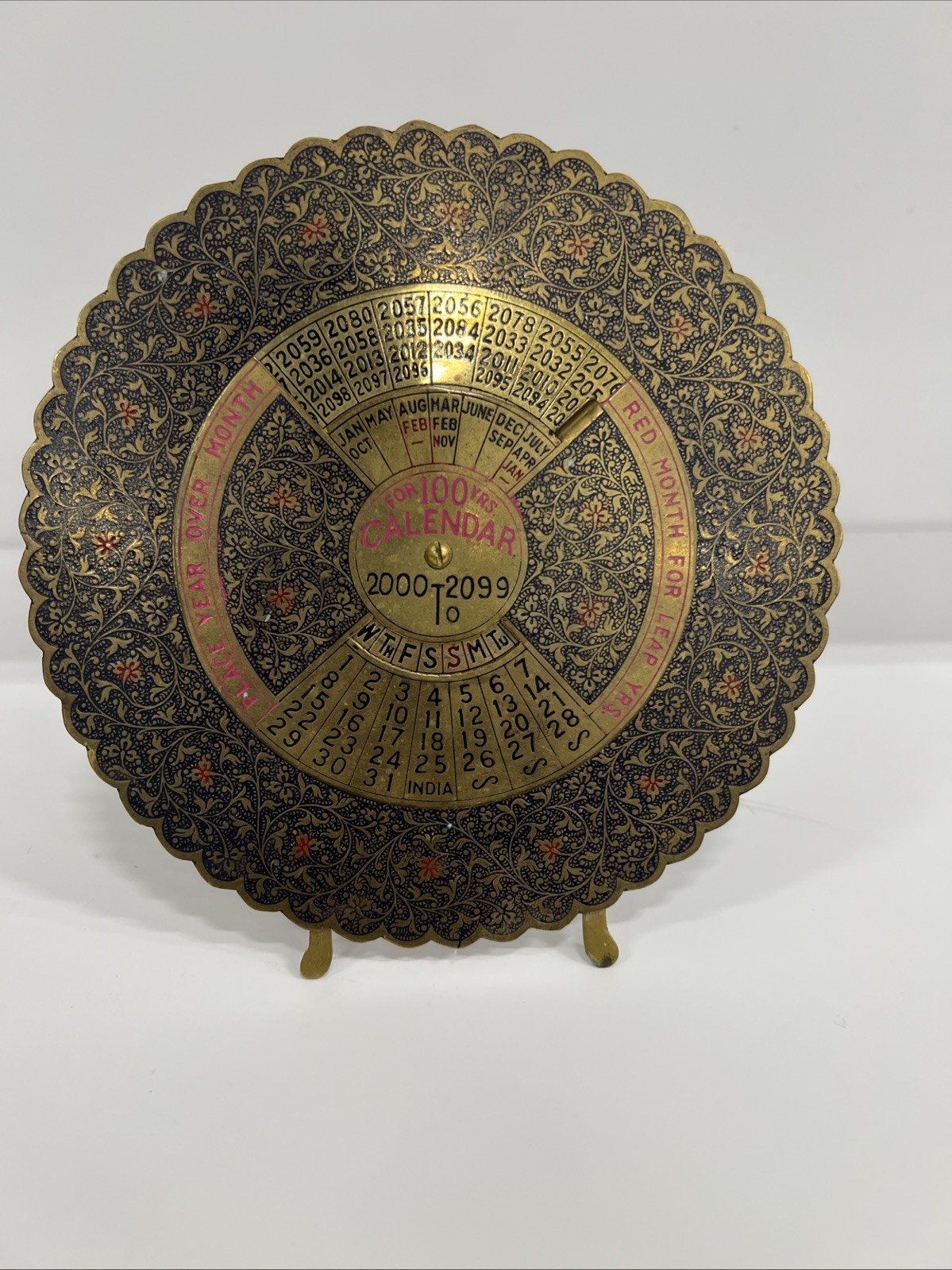 Vintage Brass For 100 Years Calendar 2000to 2099 ON STAND Vintage Brass For 100 Years Calendar 2000to 2099 ON STAND