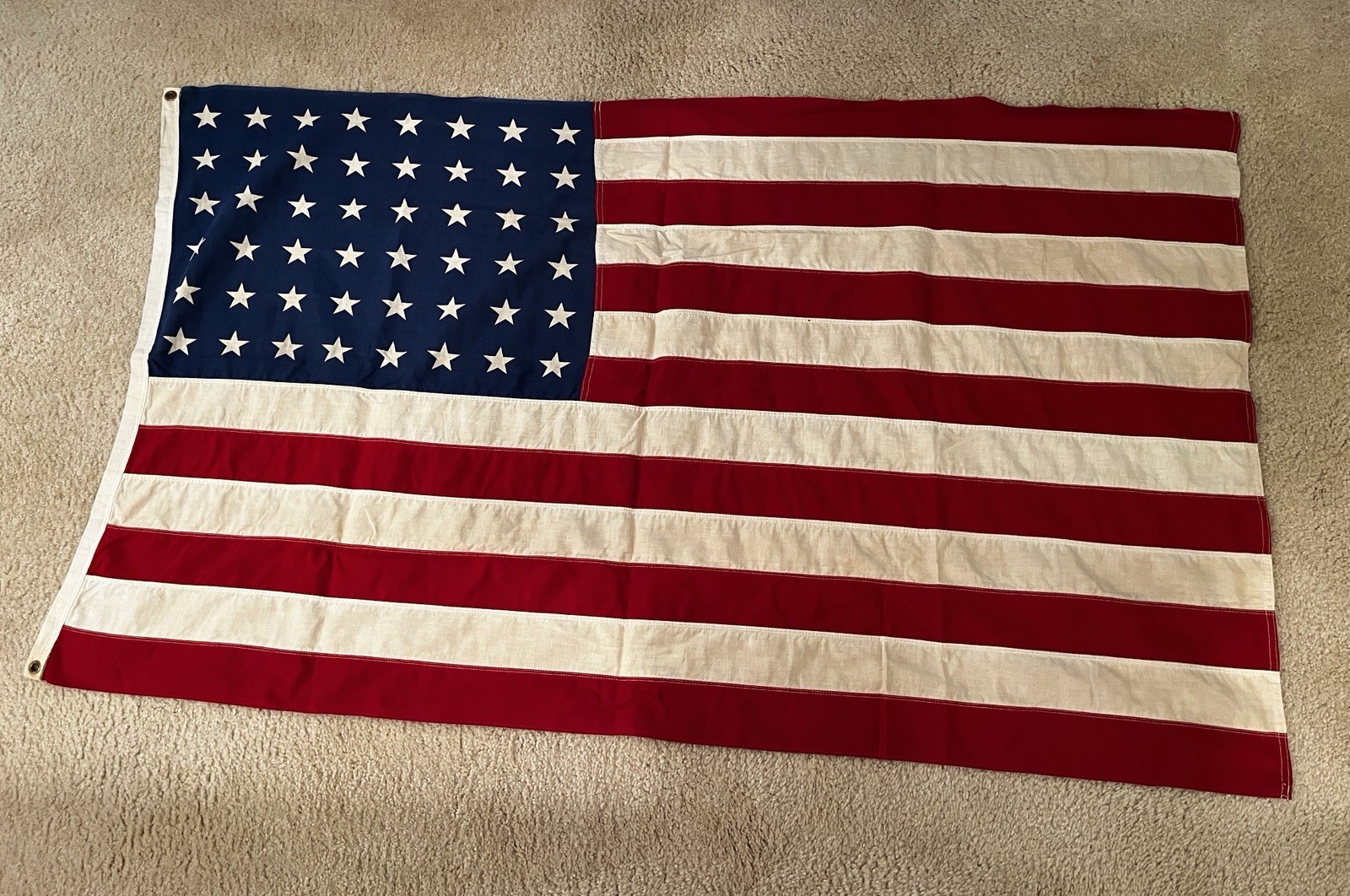 Vintage 48 Star American Flag 33" x 57" Sewn Stripes & Canton Printed Stars