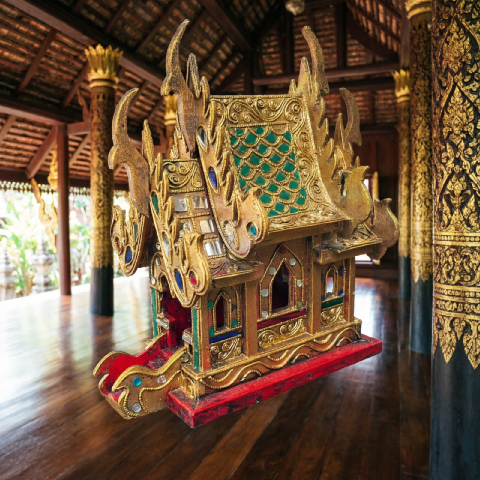 Traditional Thai Spirit House Wooden Guardian Shrine Outdoor Home Decor Traditional Thai Spirit House Wooden Guardian Shrine Outdoor Home Decor