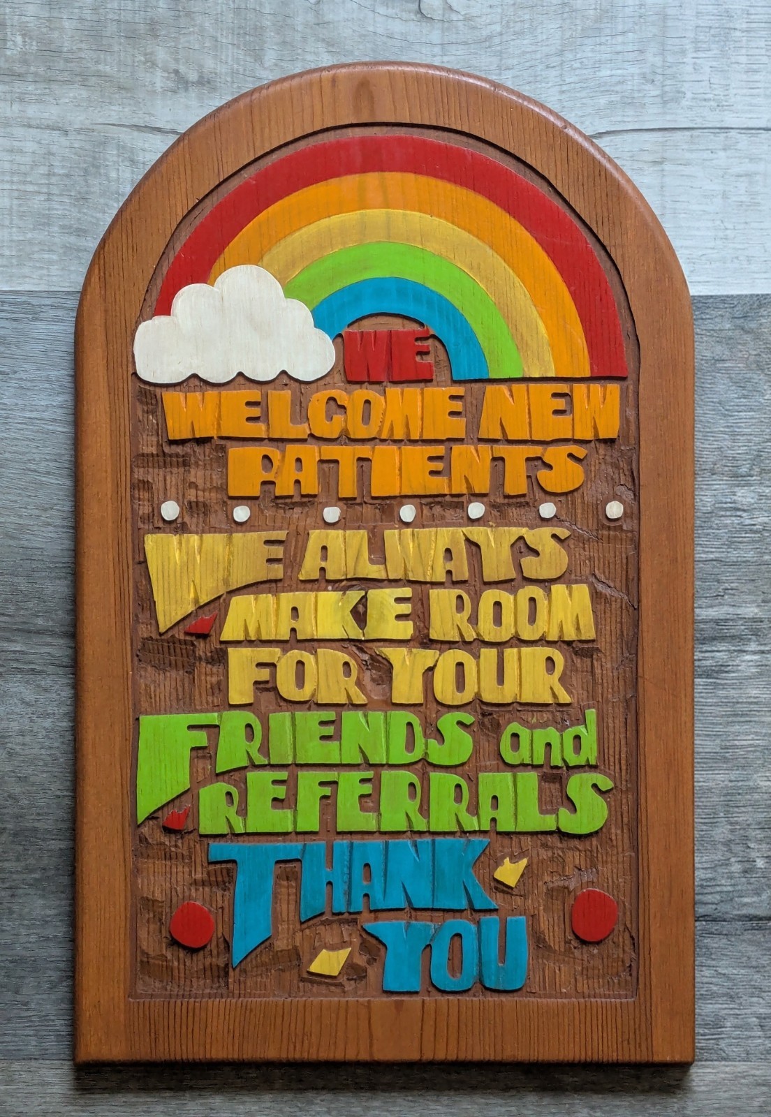 Vintage Large 1970s Hand Carved & Painted Wood Office Welcome Sign Hard To Find Vintage Large 1970s Hand Carved & Painted Wood Office Welcome Sign Hard To Find
