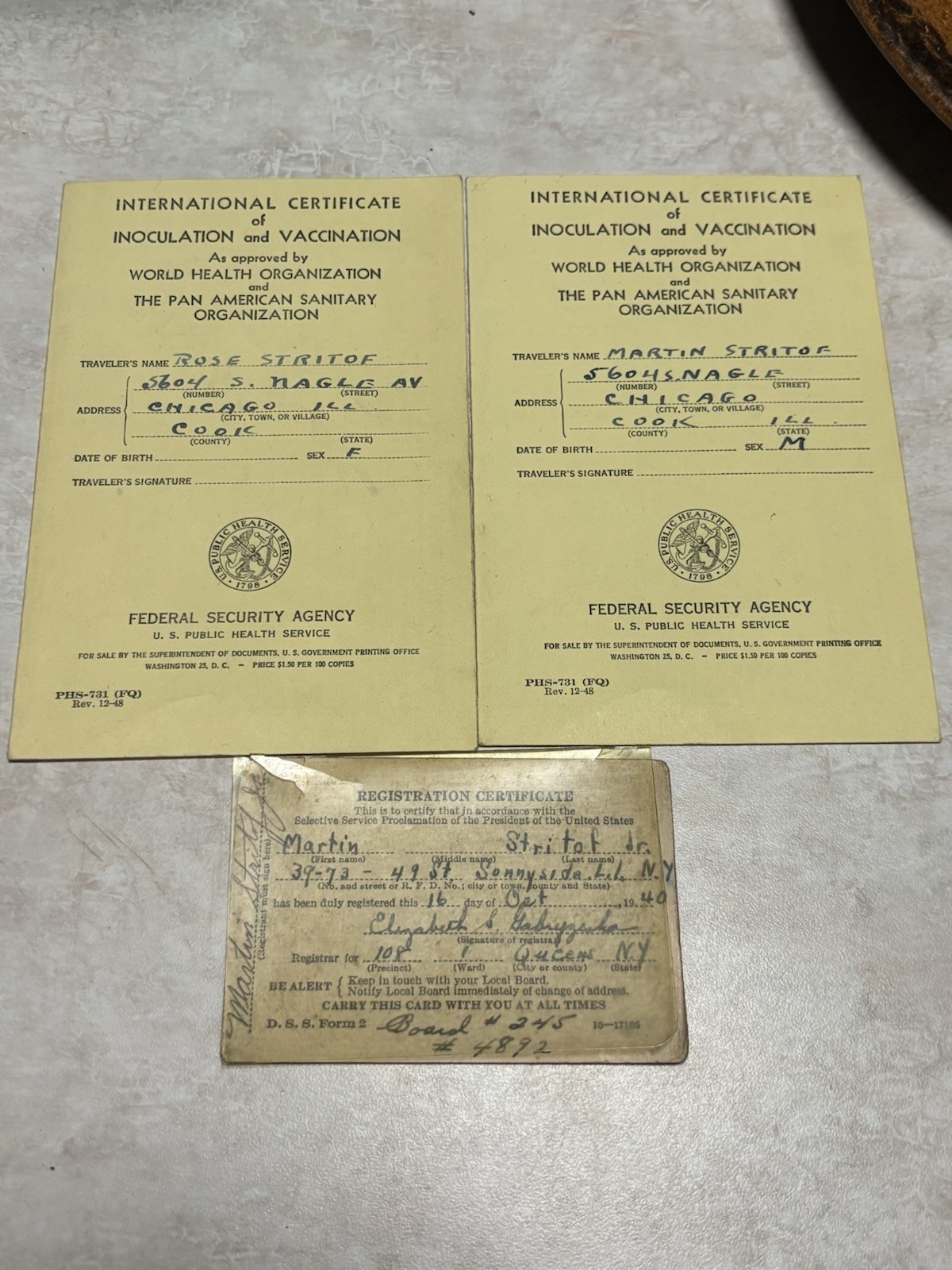 Vintage International Certificate Vaccination Government Paperwork 1940 Card 