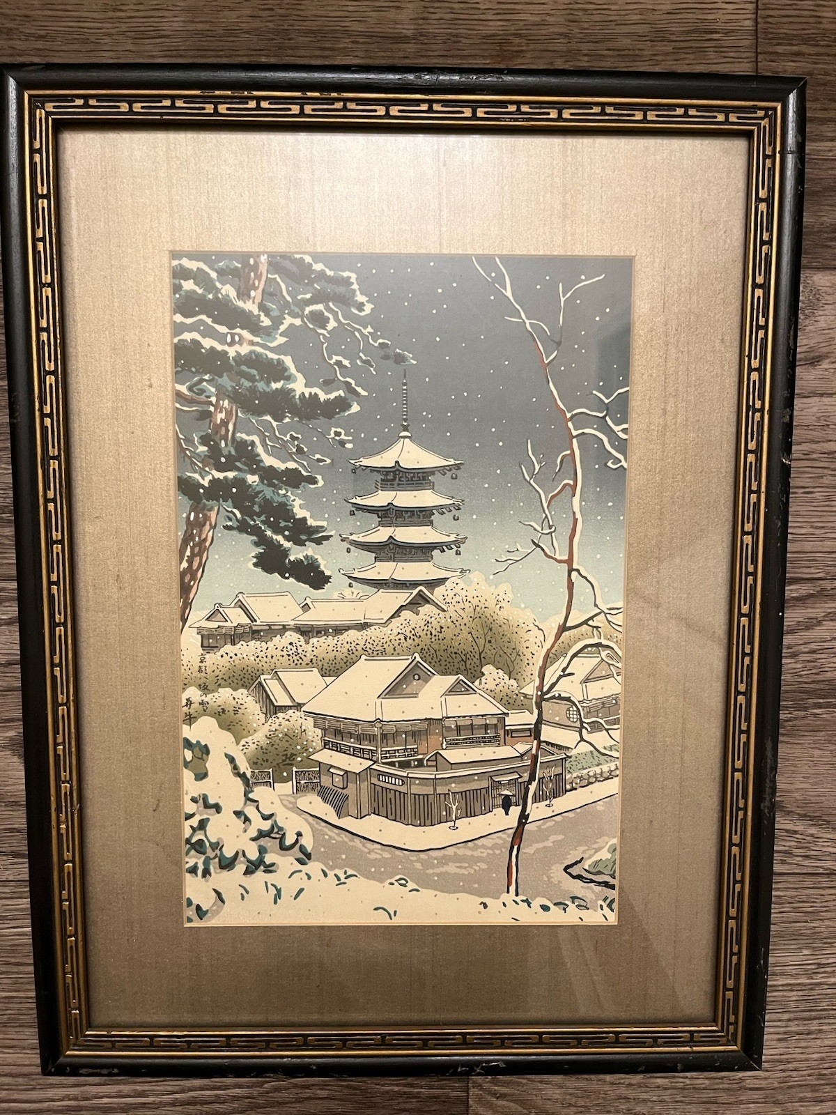 Japanese Woodblock Print Framed Yasaka in Winter Snow Benji Asada Japanese Woodblock Print Framed Yasaka in Winter Snow Benji Asada