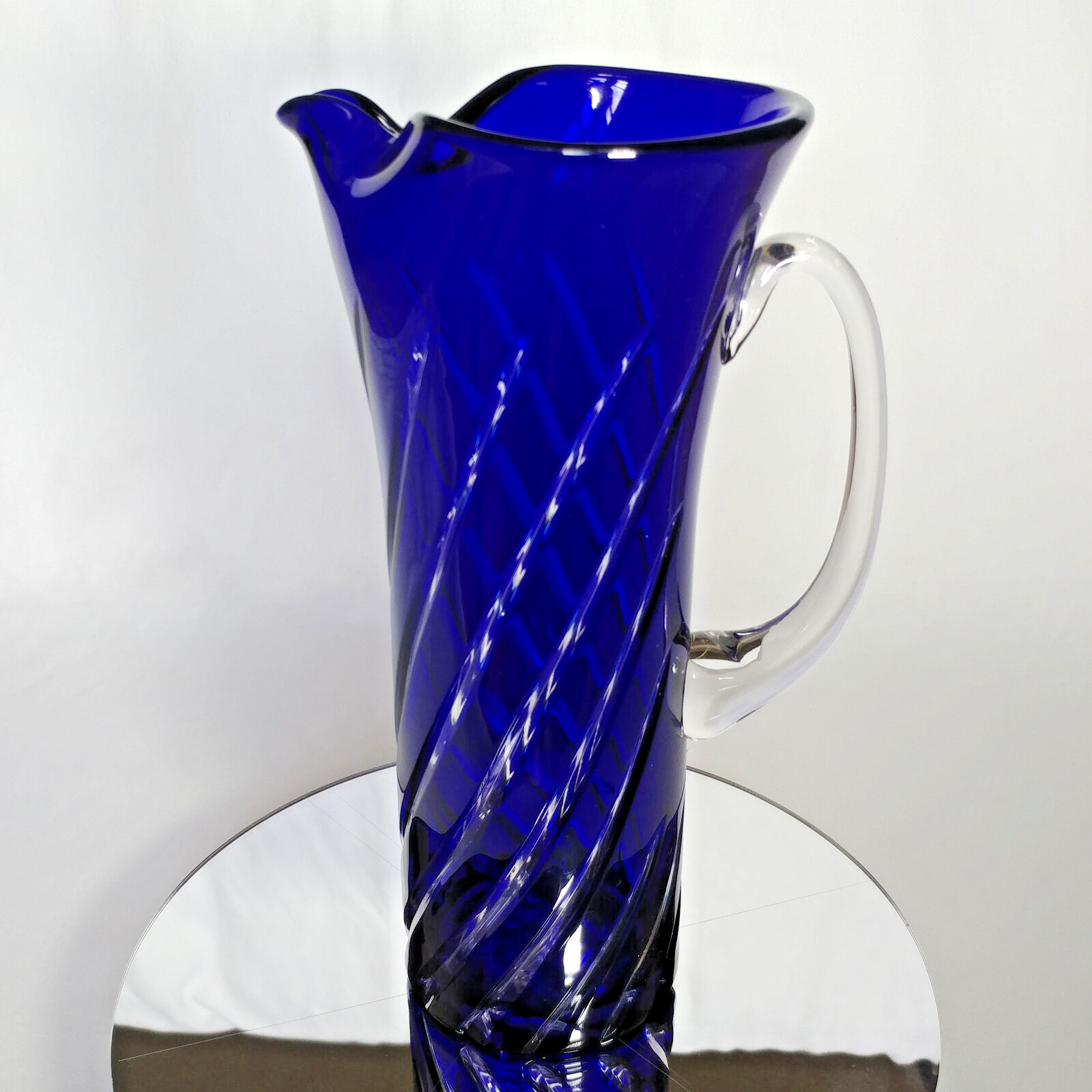 Ajka Frances Blue Crystal Swirl Martini Pitcher Measures 10.2" H NIB