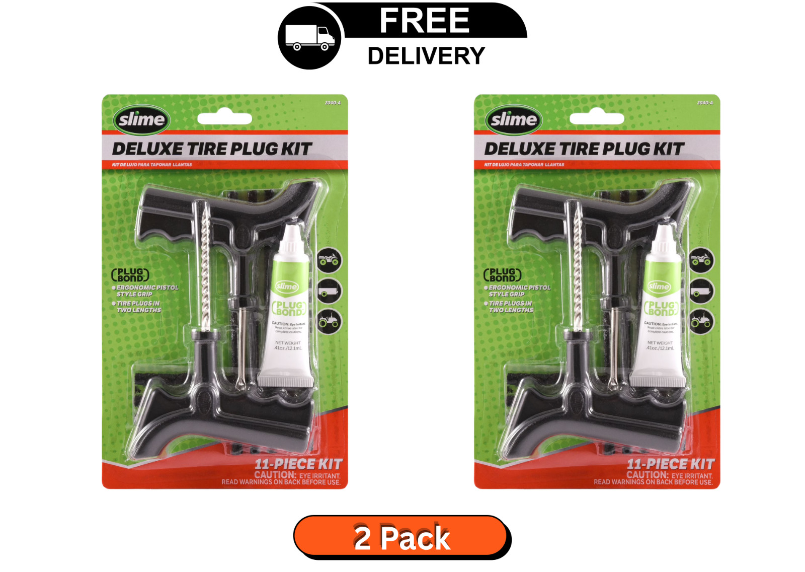 2-Pack Slime 11-Piece Deluxe Tire Plug Kit with Plug Bond 2040-a - 