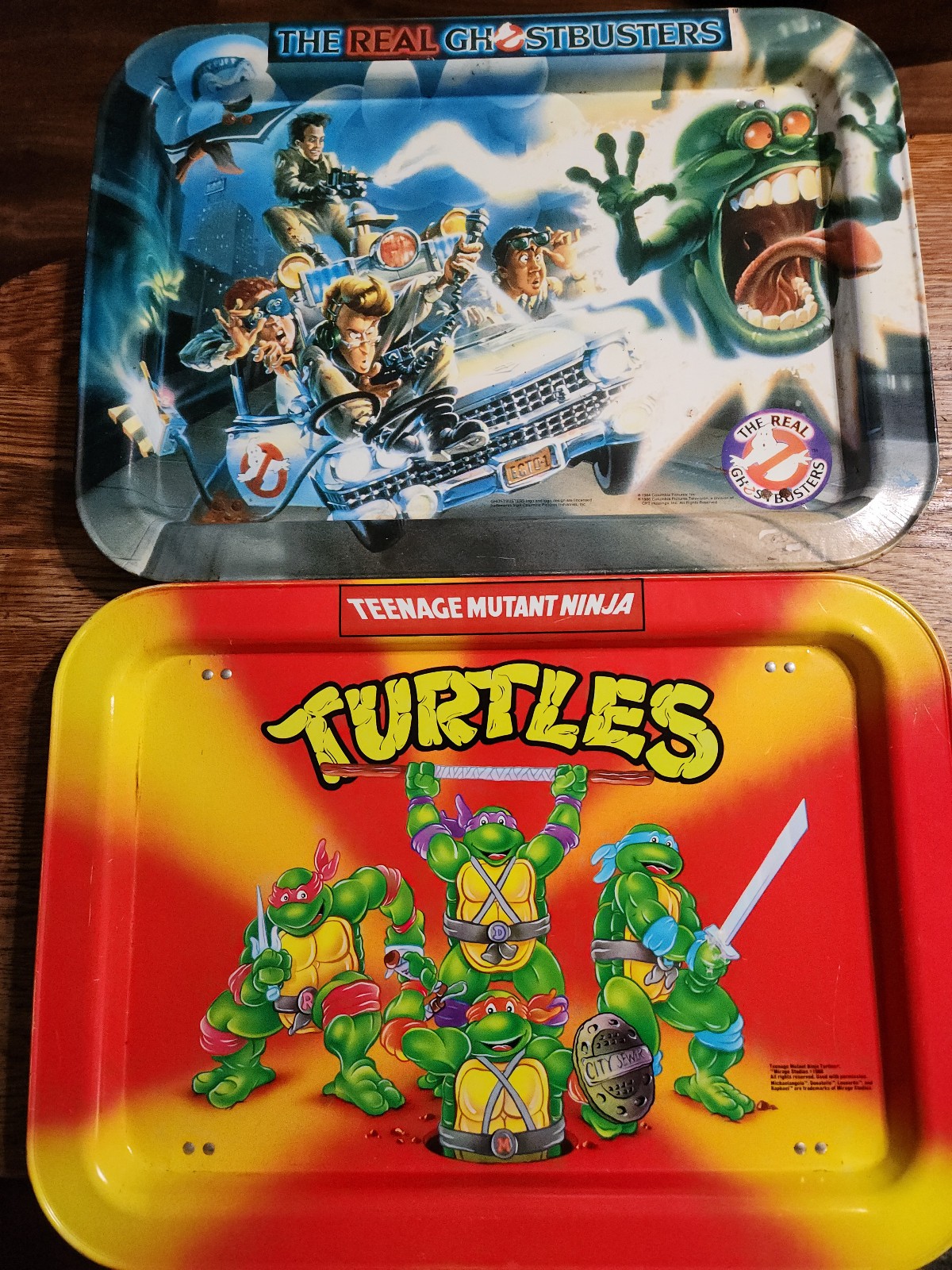 Pair - Ninja Turtles & The Real Ghost Busters TV Tray - 1984, 1986, 1988