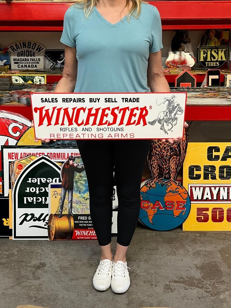 Vintage Style Metal Sign Winchester Buy Sell Trade NOT Porcelain 25x8 Made USA