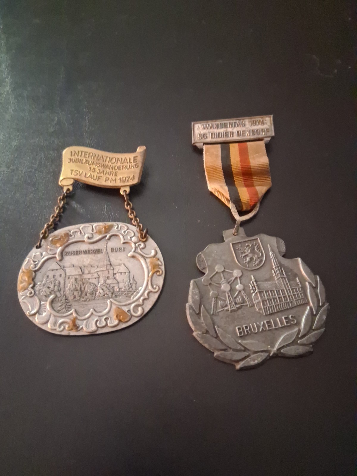 Lot of 2 Vintage 1974 German Volksmarsch Medals TSV Lauf & Bruxelles Ribbon Lot of 2 Vintage 1974 German Volksmarsch Medals TSV Lauf & Bruxelles Ribbon