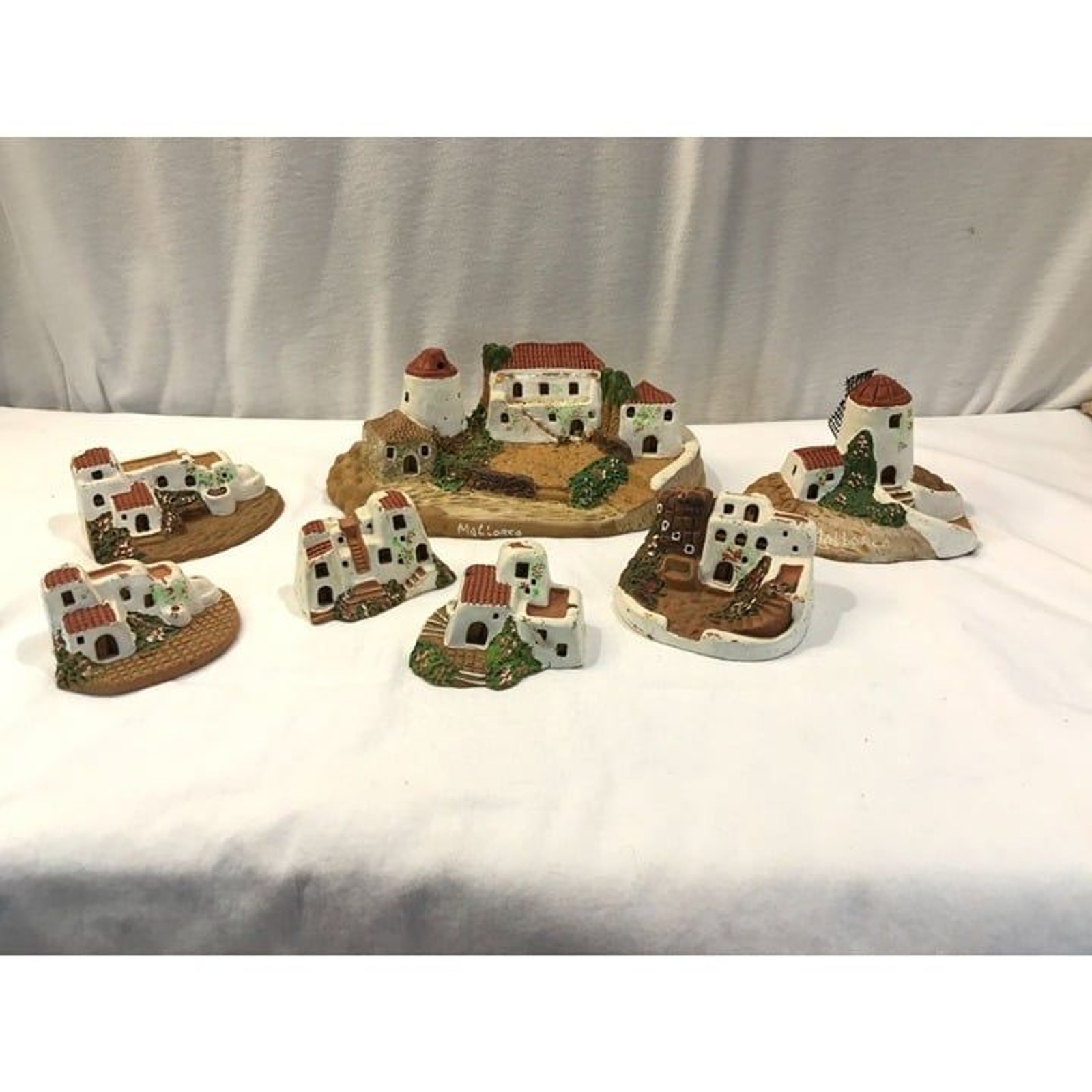 Vintage Spanish adobe miniature house village set, Mallorca Spain small terracot Vintage Spanish adobe miniature house village set, Mallorca Spain small terracot
