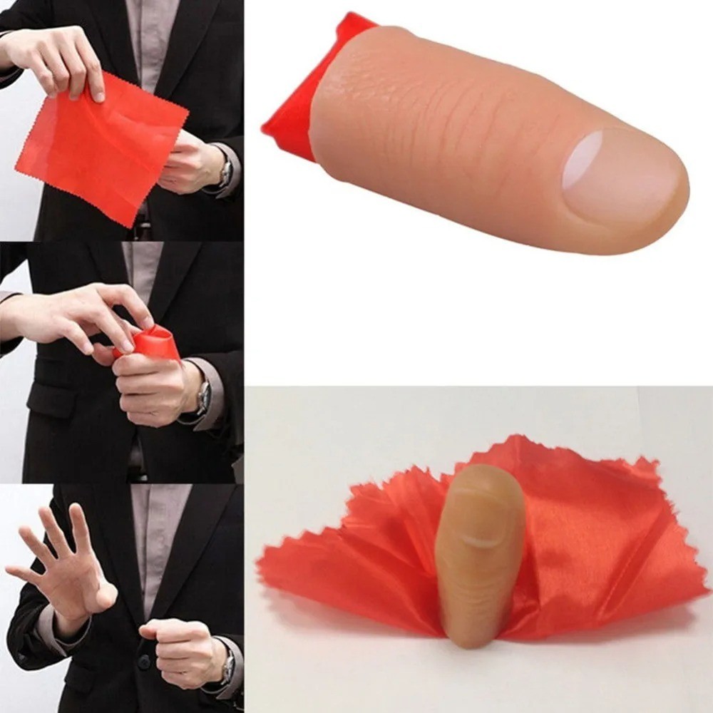 Magic Thumb Tip Trick Prop Vanishing Appearing Red Silk Handkerchief Illusion
