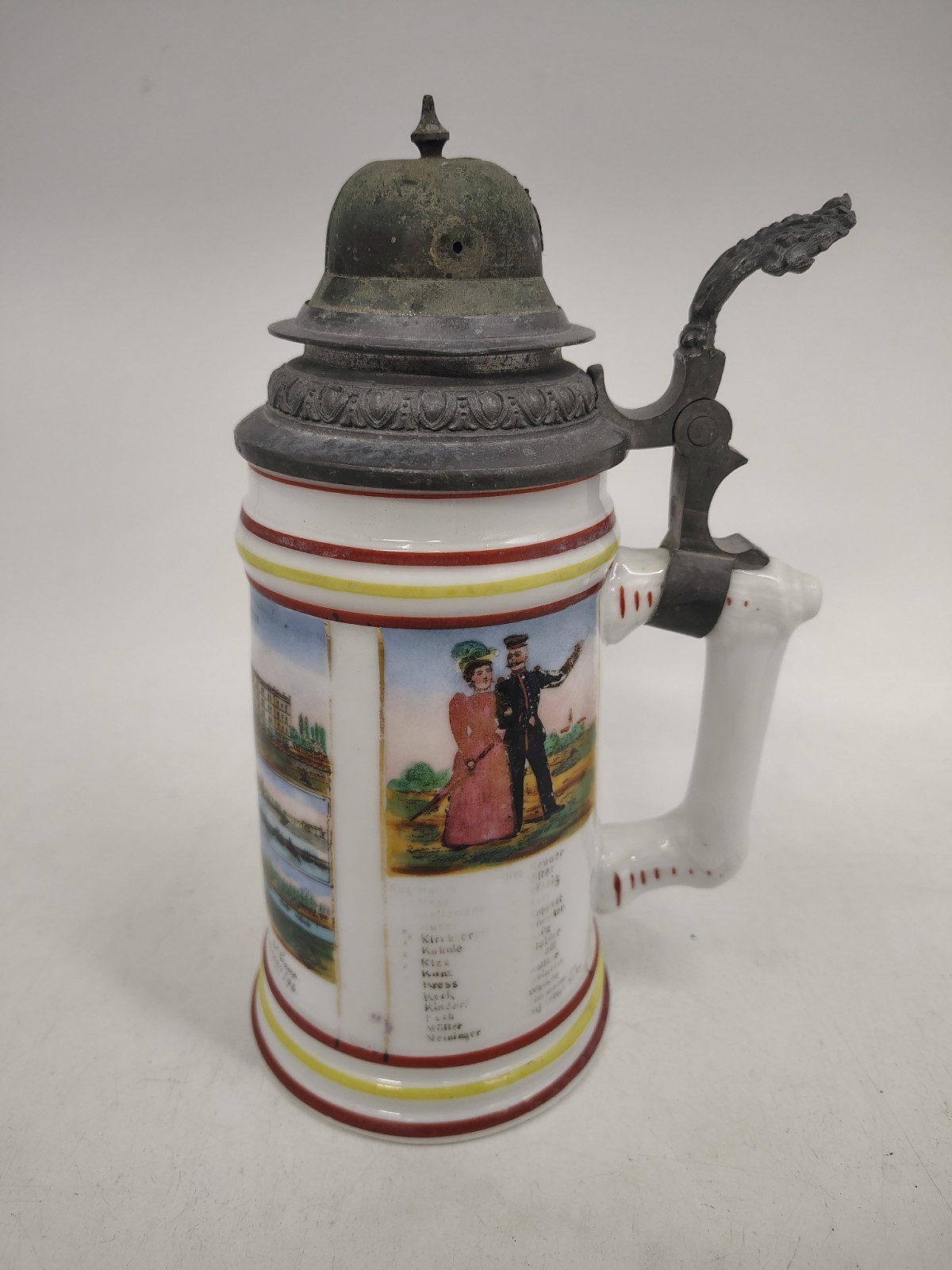 Antique German Military Regimental Beer Stein 1894-1896 Helmet Pewter Lid 8.5" Antique German Military Regimental Beer Stein 1894-1896 Helmet Pewter Lid 8.5"