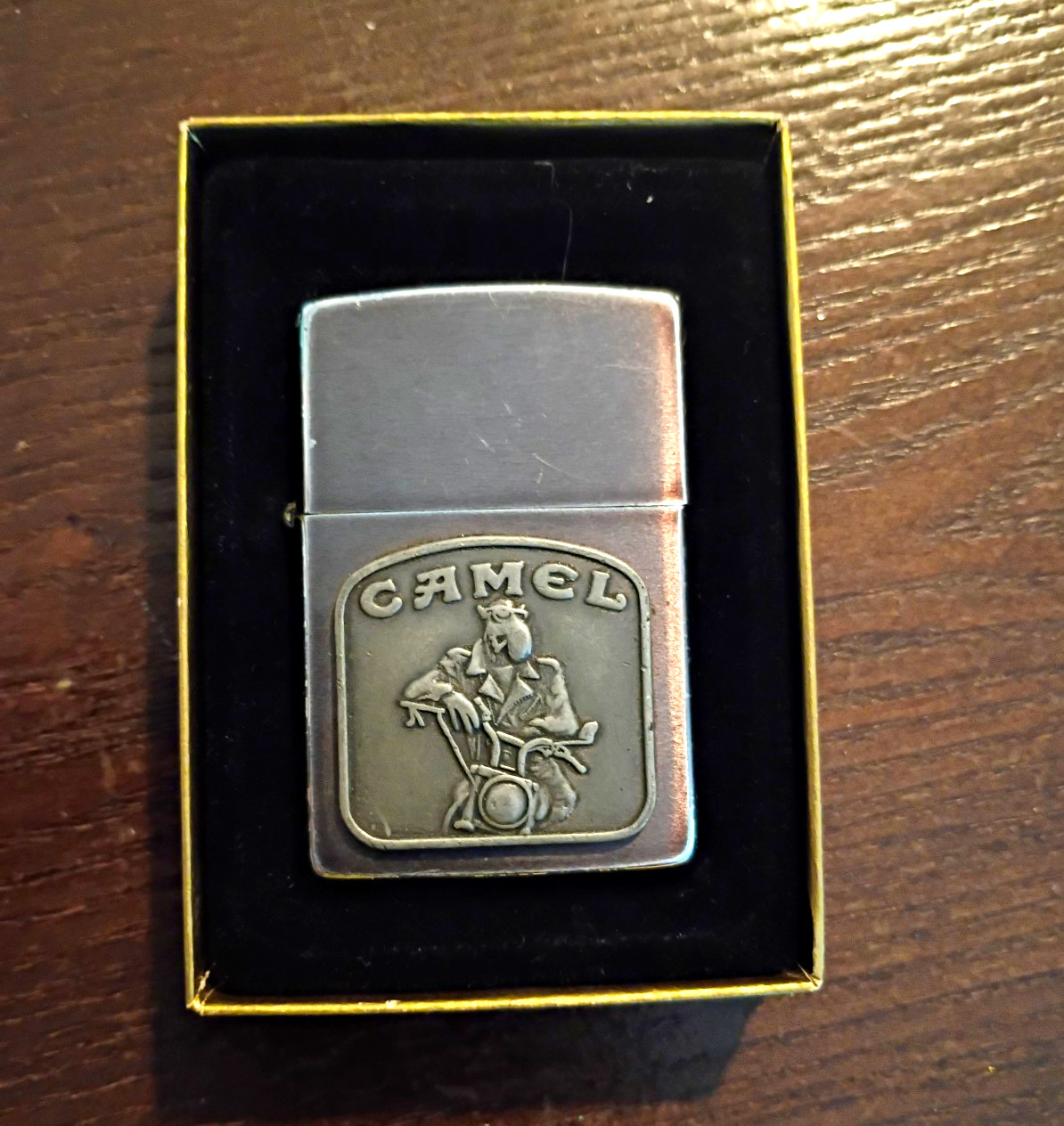 Vintage 1992 Camel Zippo Lighter Pewter Motorcycle Biker Emblem K VIII WORKING