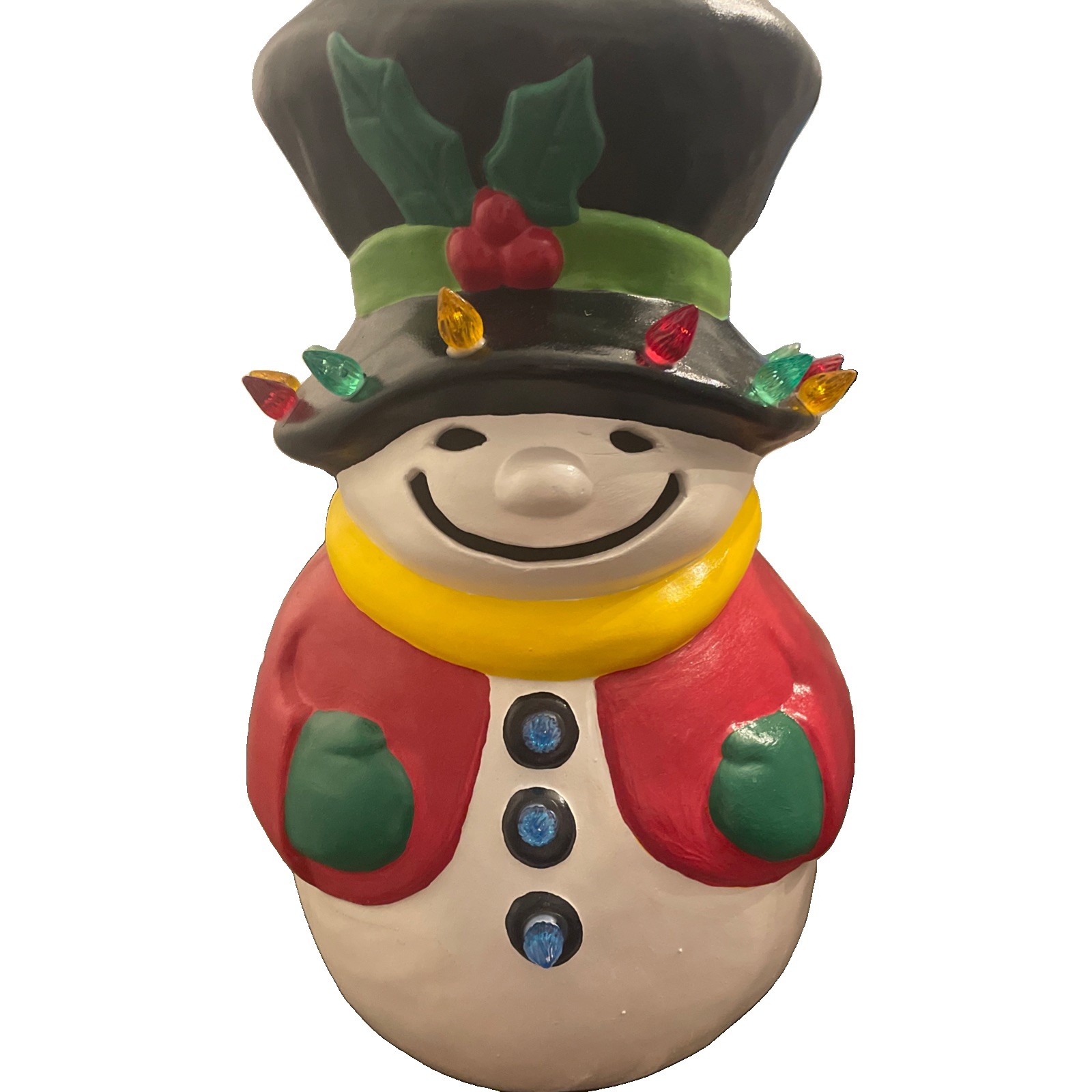 Vintage 14” Ceramic Christmas snowman 1986 handmade needs light