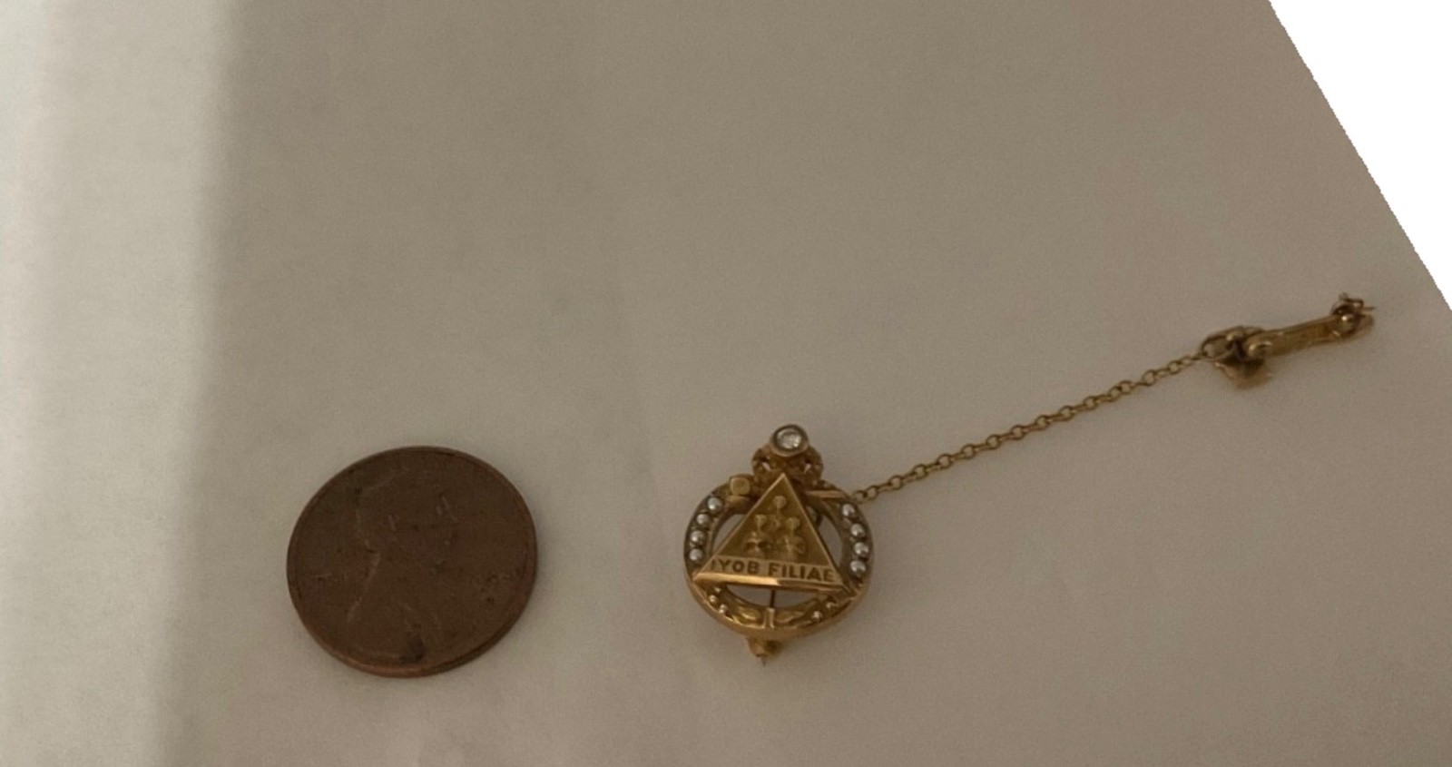 Vtg. Masonic IYOB FILIAE 10k gold Jobs Daughters Diamond, Seed Pearl Pin Vtg. Masonic IYOB FILIAE 10k gold Jobs Daughters Diamond, Seed Pearl Pin