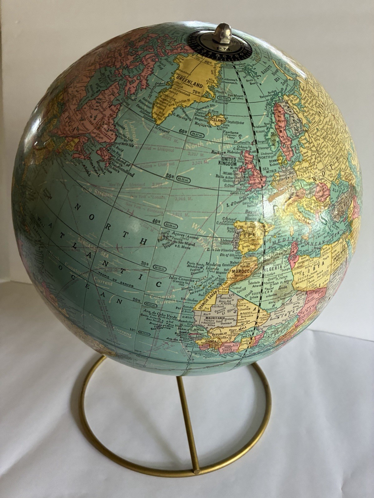 VTG 1960s Crams IMPERIAL 12” World GLOBE - Brass WIRE Stand - DESK Map Decor USA VTG 1960s Crams IMPERIAL 12” World GLOBE - Brass WIRE Stand - DESK Map Decor USA