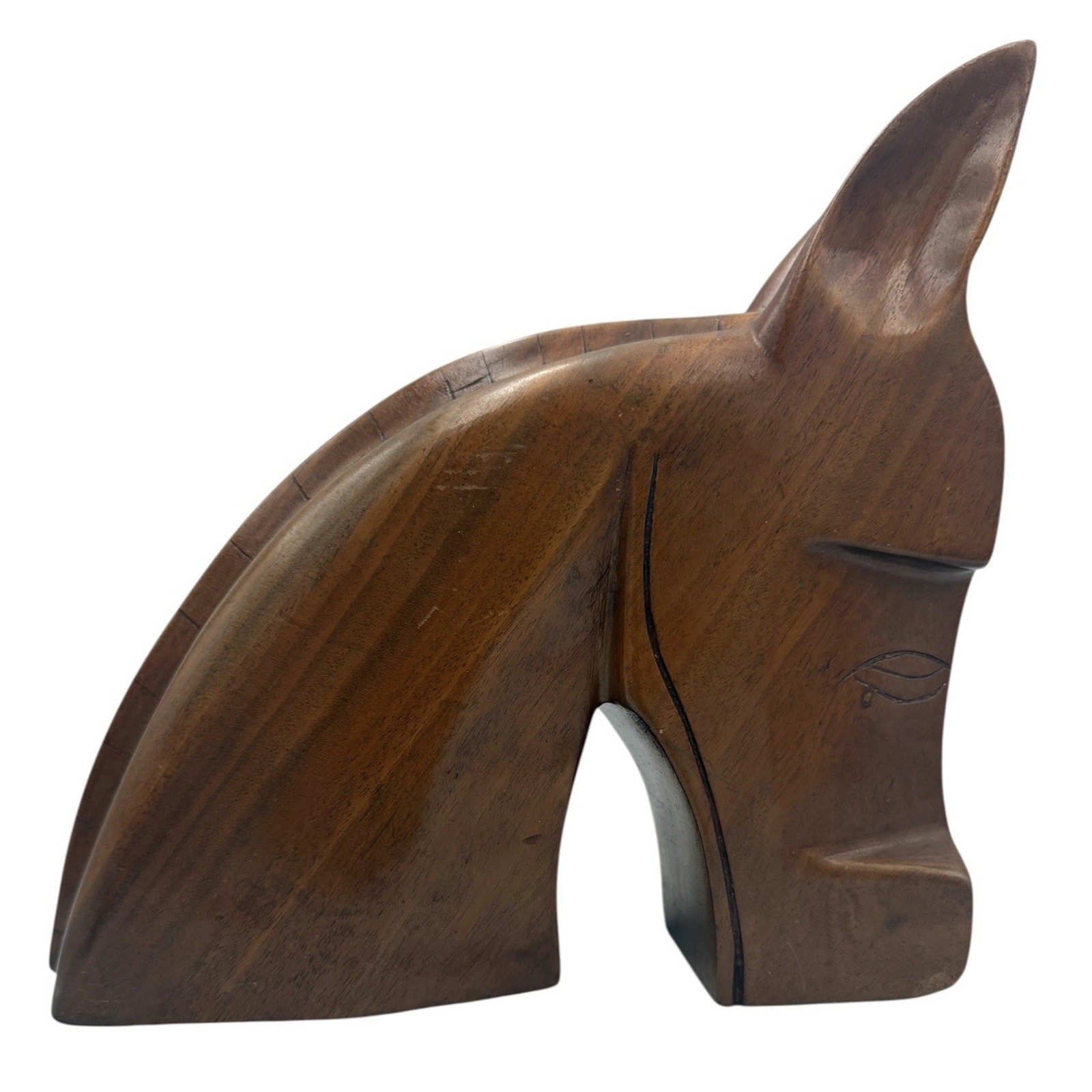Vintage Hand Carved Wood Horse Head Sculpture Equestrian Rustic Lodge Cabin Boho
