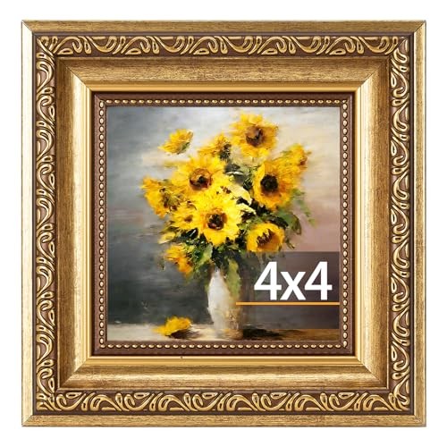 4x4 Vintage Picture Frame - Elegant Retro 4x4 Photo - 4x4 Inch - 1 Pack Gold 4x4 Vintage Picture Frame - Elegant Retro 4x4 Photo - 4x4 Inch - 1 Pack Gold