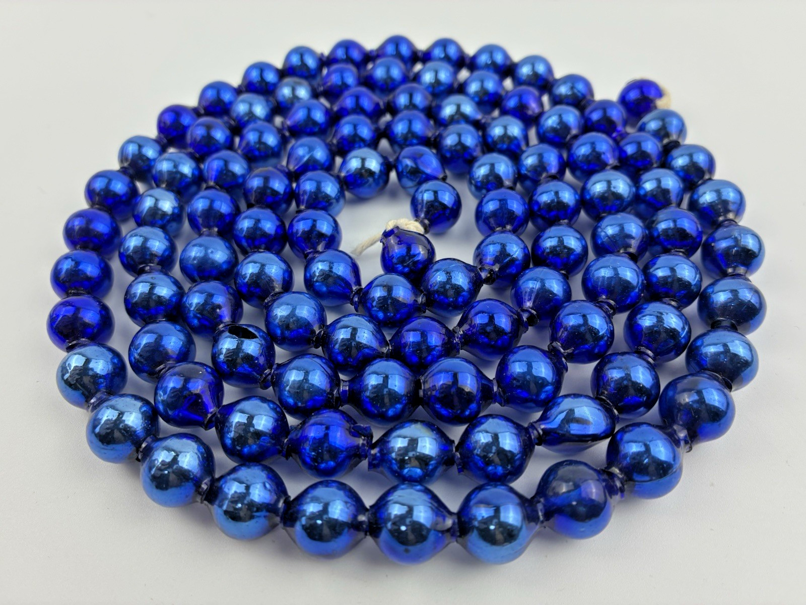 4ft 3in Vintage COBALT BLUE Mercury Glass Beaded Christmas Garland Strand, 1/2" 4ft 3in Vintage COBALT BLUE Mercury Glass Beaded Christmas Garland Strand, 1/2"