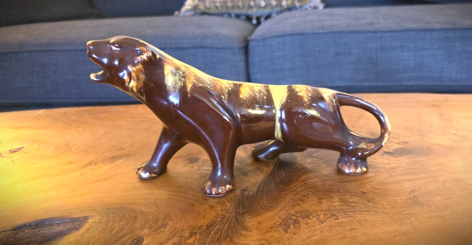 Vintage Ceramic Panther Figurine Brown Drip Glaze Mid Century Modern Decor Vintage Ceramic Panther Figurine Brown Drip Glaze Mid Century Modern Decor