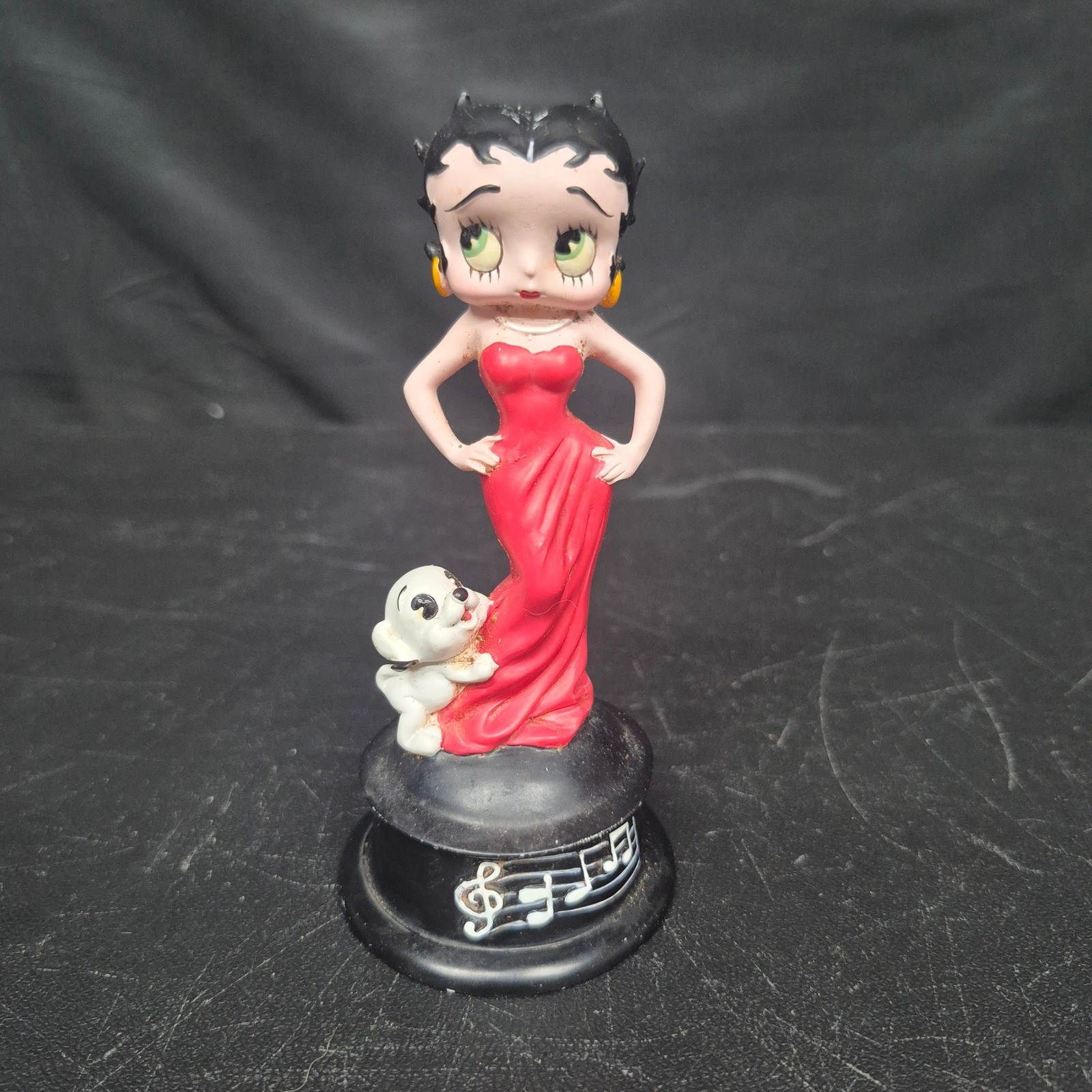 Vintage Betty Boop Figurine Pudgy Dog Red Dress Music Base Arrow Non-Working Vintage Betty Boop Figurine Pudgy Dog Red Dress Music Base Arrow Non-Working