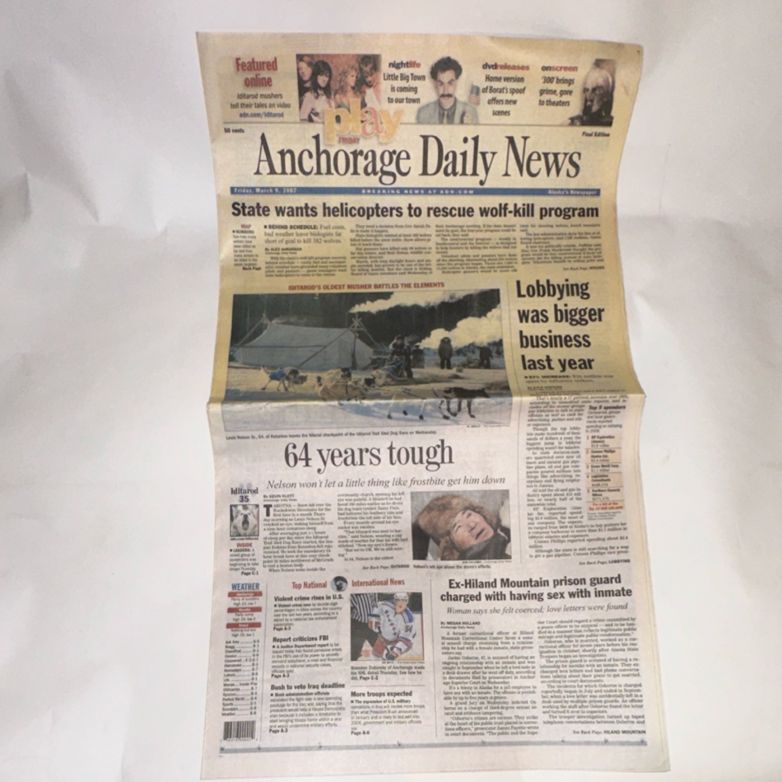 Anchorage Daily News Wolf-Kill Program Helicopter Rescue Newspaper March 9, 2007 Anchorage Daily News Wolf-Kill Program Helicopter Rescue Newspaper March 9, 2007
