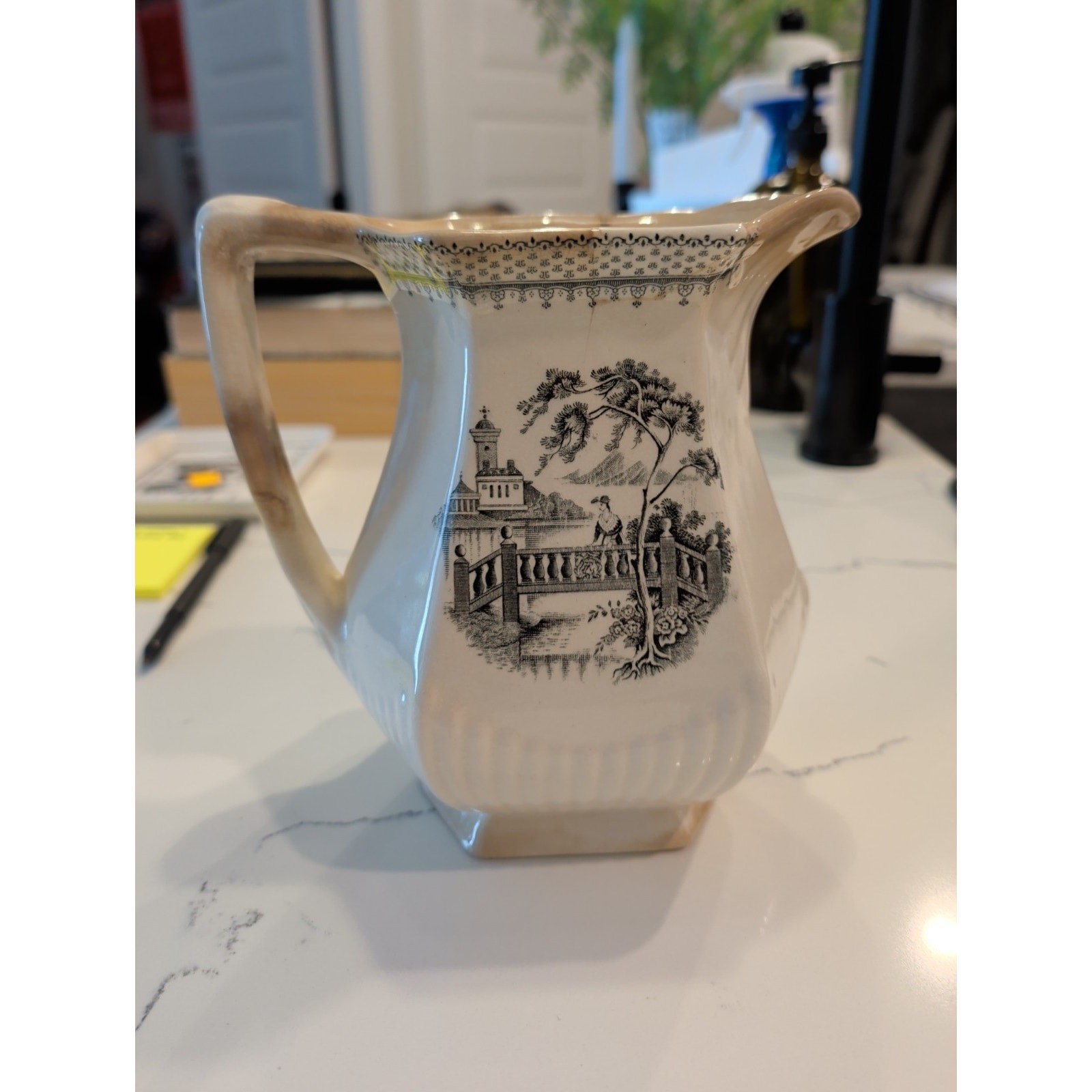 Vintage Wm Adams & Sons Ironstone Minuet Black Transferware Pitcher Creamer Jug Vintage Wm Adams & Sons Ironstone Minuet Black Transferware Pitcher Creamer Jug