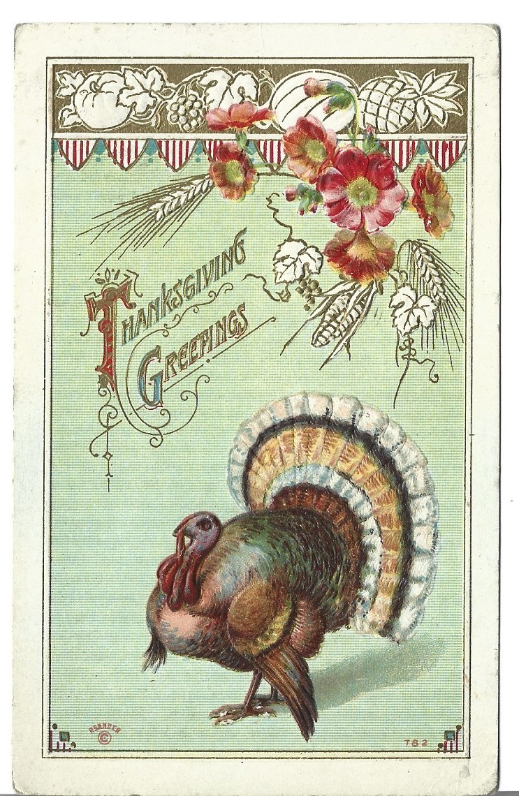 VTG THANKSGIVING POSTCARD- THANKSGIVING GREETINGS - TOM TURKEY FLOWERS c1911 VTG THANKSGIVING POSTCARD- THANKSGIVING GREETINGS - TOM TURKEY FLOWERS c1911