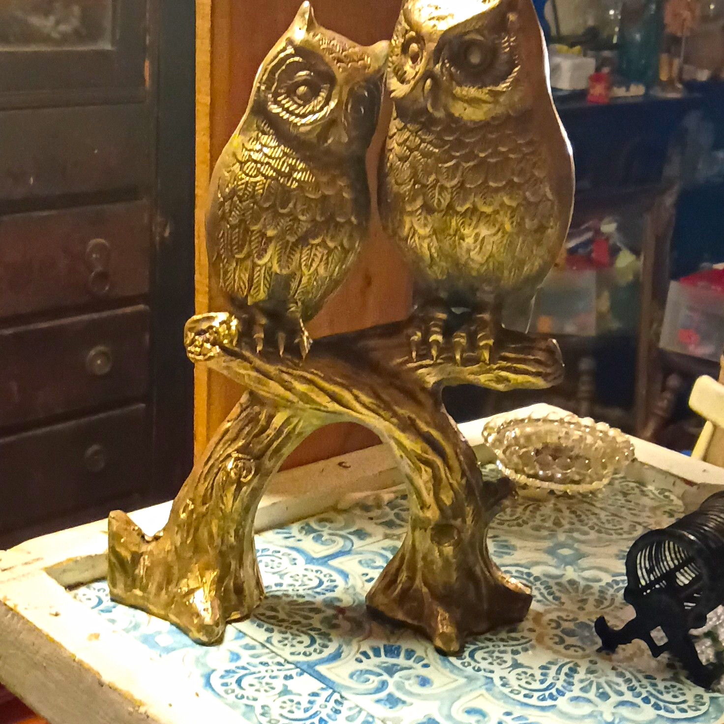 Vintage Brass Owls on Branch Statue MCM Mid Century Modern Owl Figurine 14in Vintage Brass Owls on Branch Statue MCM Mid Century Modern Owl Figurine 14in