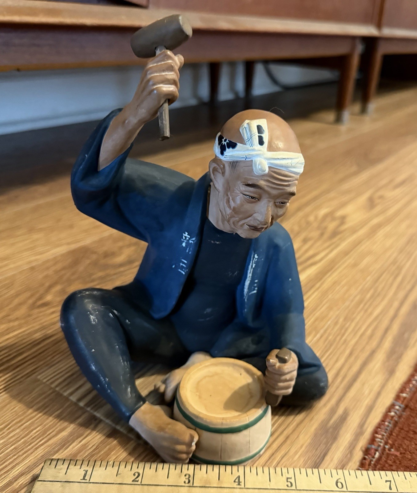Vintage Hakata Urasaki Ceramic Figurine Japanese Craftsman Cooper Barrel Maker Vintage Hakata Urasaki Ceramic Figurine Japanese Craftsman Cooper Barrel Maker