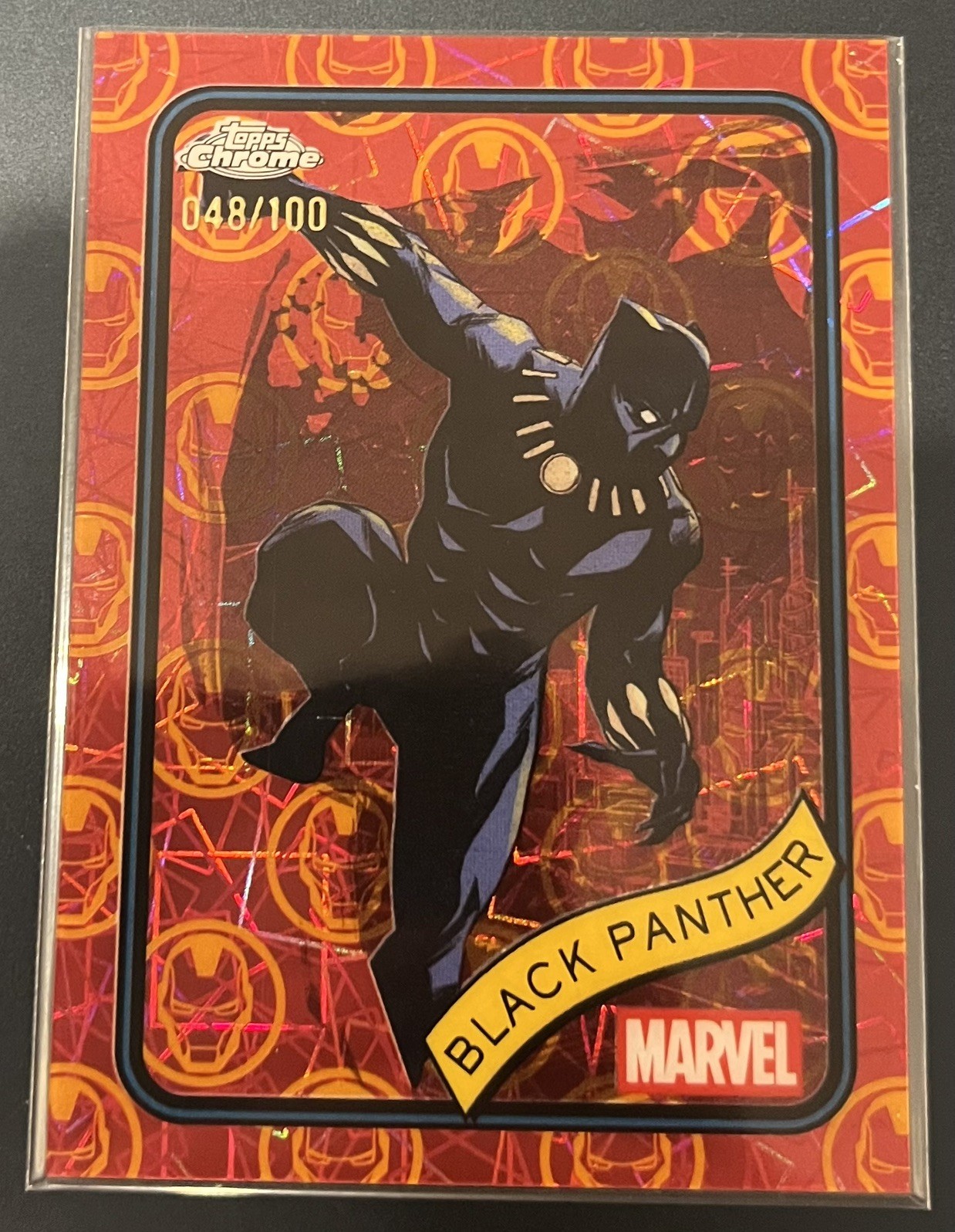 2025 Topps Chrome Marvel Red and Black Lazer Black Panther #136 /100