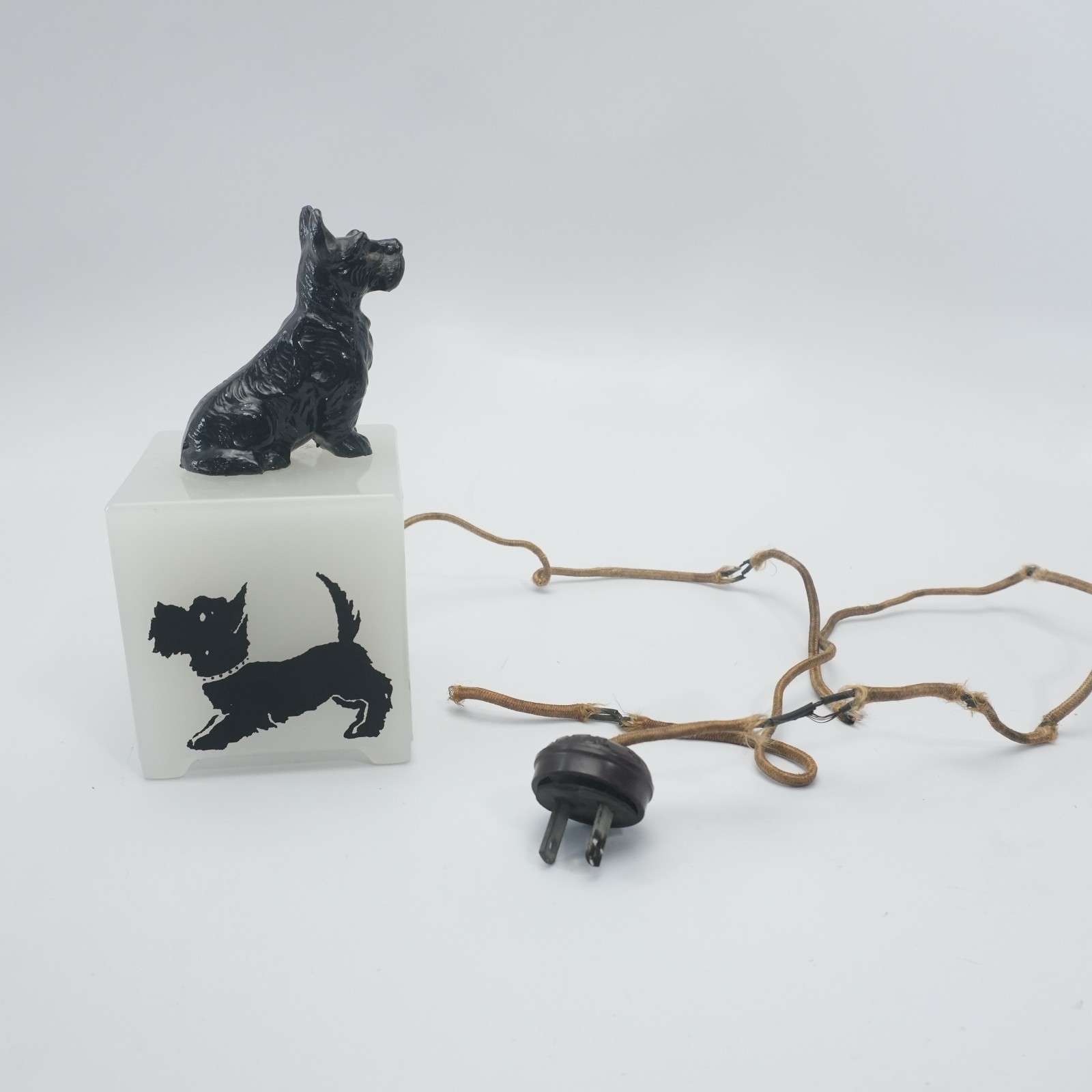 Antique Night Light with Scottish Terrier Camphor Glass Base 1920's Art Deco 6" Antique Night Light with Scottish Terrier Camphor Glass Base 1920's Art Deco 6"