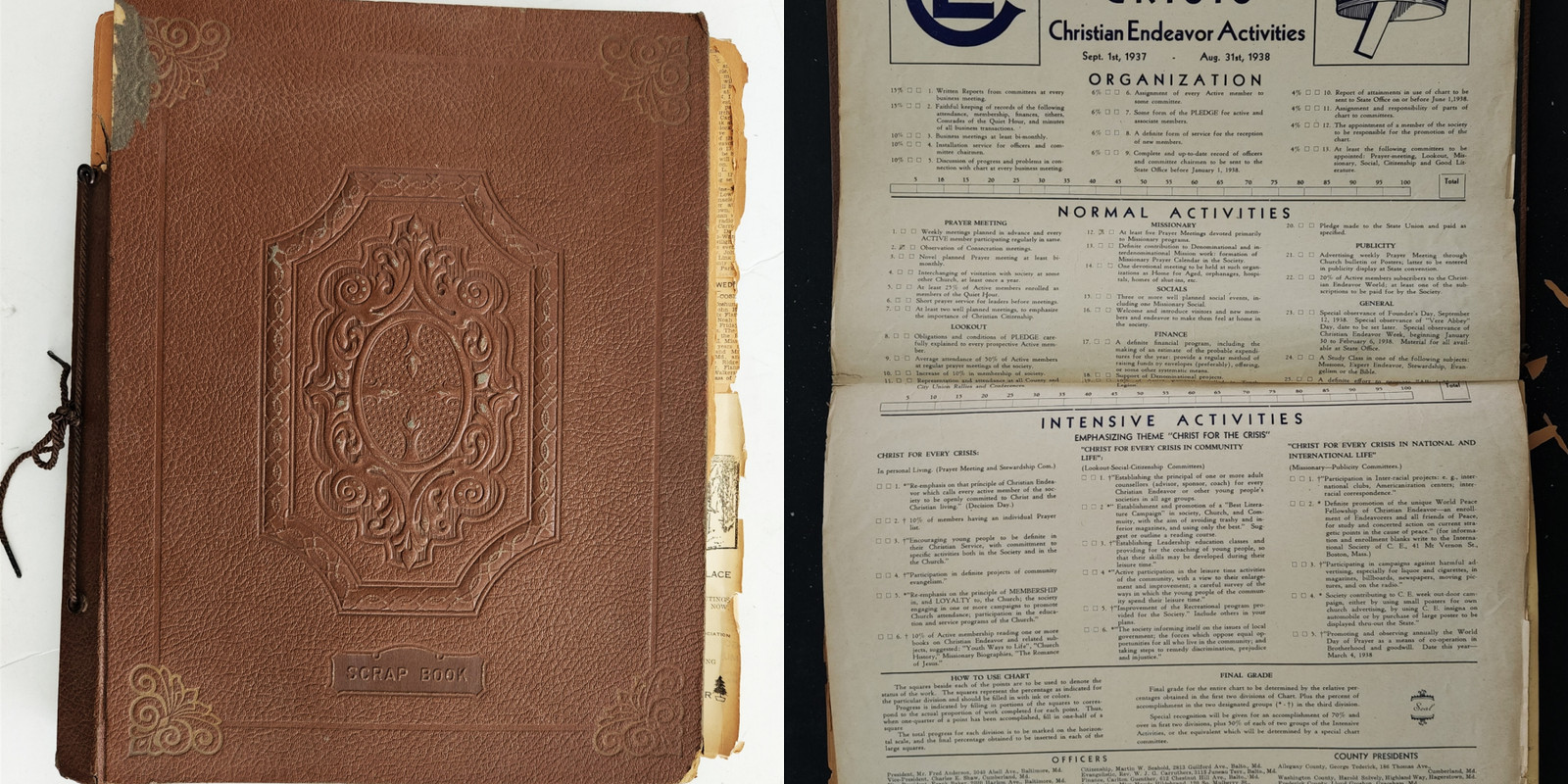 1930s antique CARROLL COUNTY md CHRISTIAN ENDEAVOR UNION SCRAPBOOK ephemera