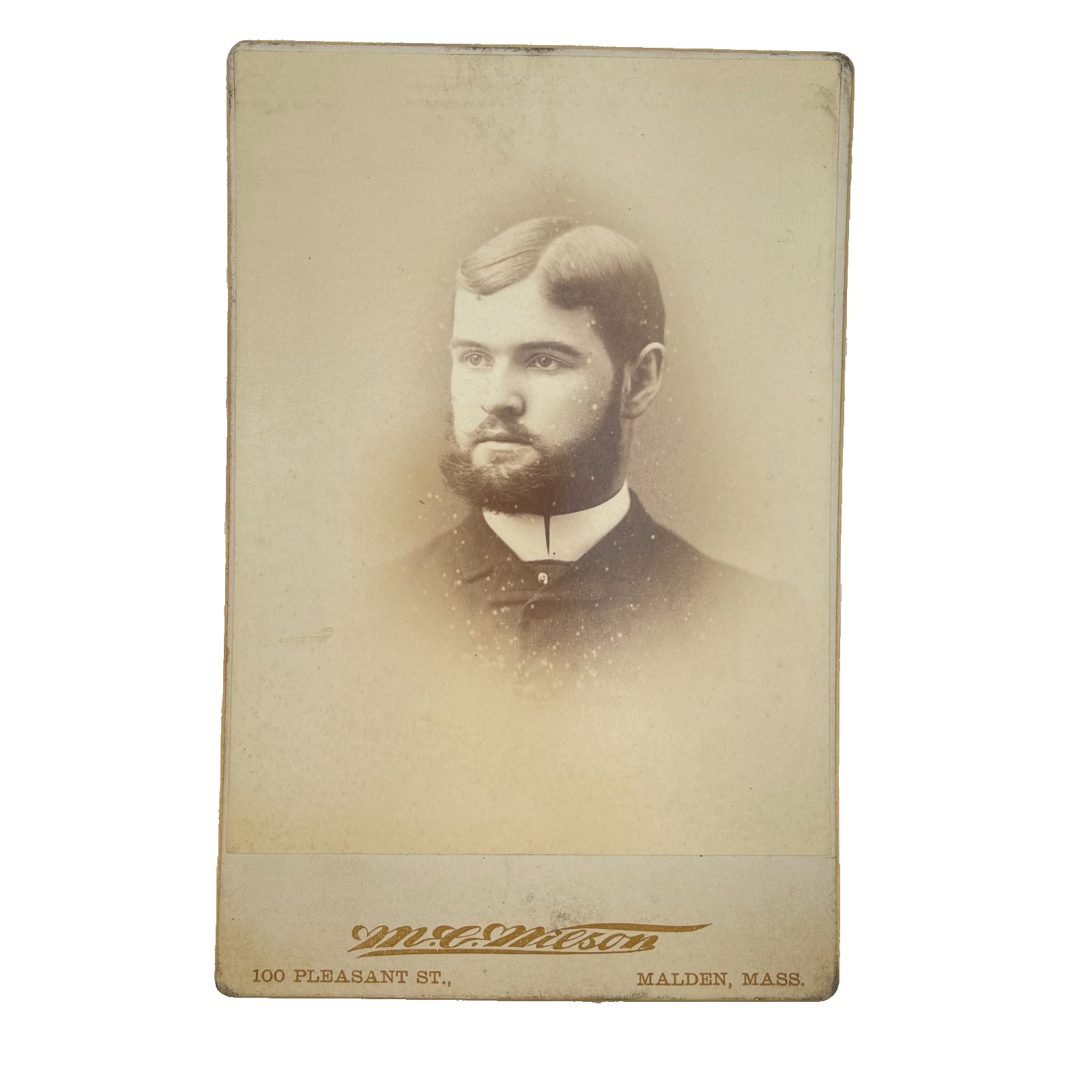 Antique Cabinet Card Man Handsome Beard Circa 1890s M C Nilson Malden Mass Antique Cabinet Card Man Handsome Beard Circa 1890s M C Nilson Malden Mass