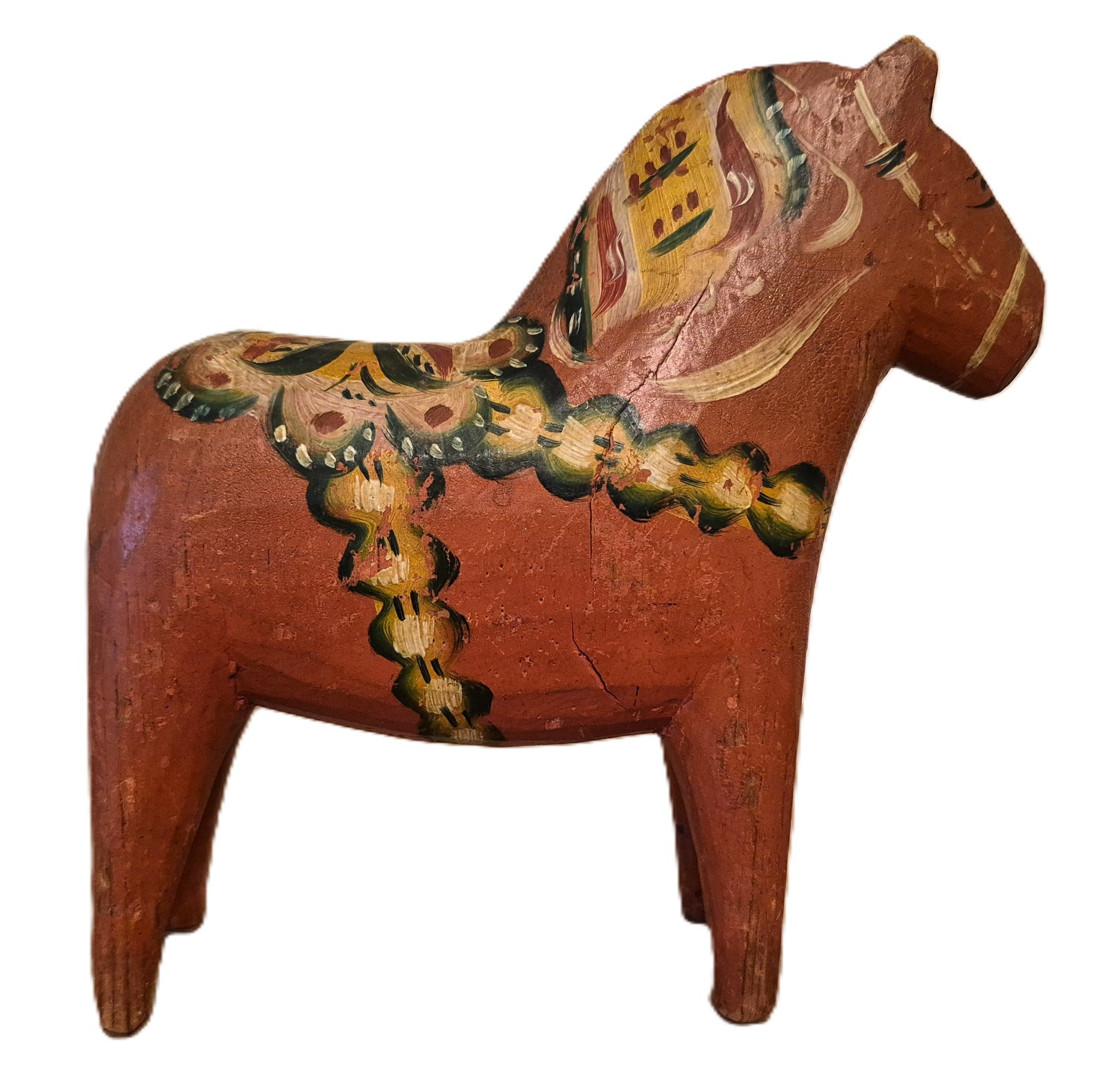 ANTIQUE Dala Horse ORANGE Swedish Folk Art Hand PAINTED Carved Patina 1900s 6"T ANTIQUE Dala Horse ORANGE Swedish Folk Art Hand PAINTED Carved Patina 1900s 6"T