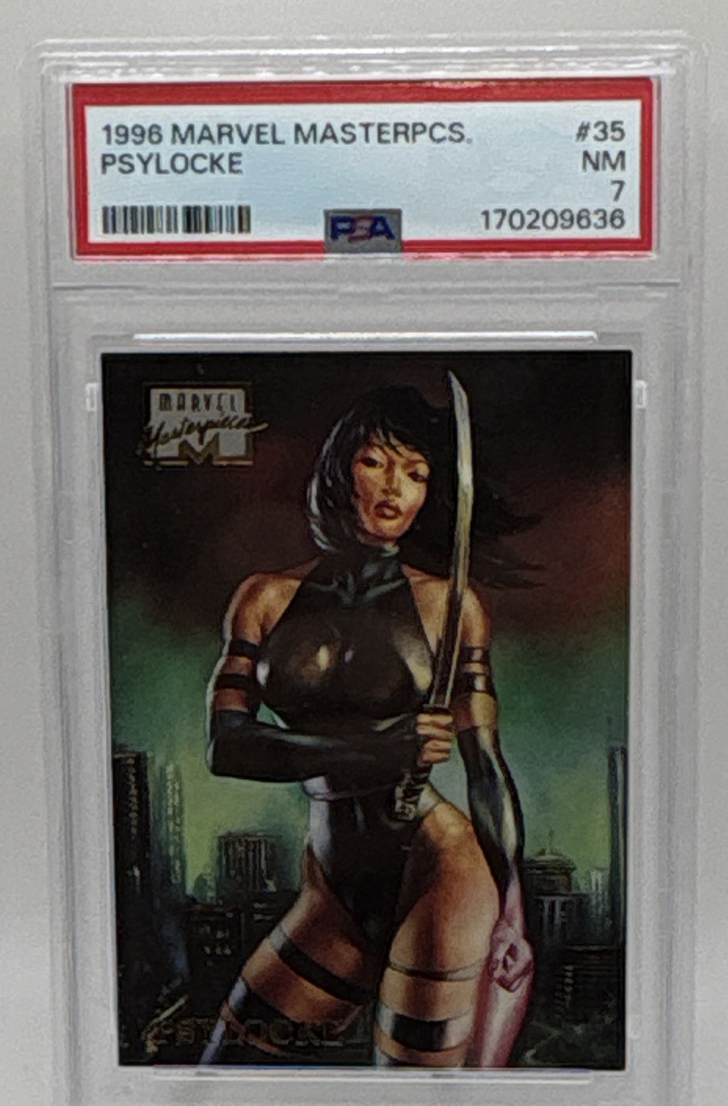 Fleer/SkyBox 1996 Marvel Masterpieces #35 Psylocke PSA 7 NM Cert 170209636 Fleer/SkyBox 1996 Marvel Masterpieces #35 Psylocke PSA 7 NM Cert 170209636