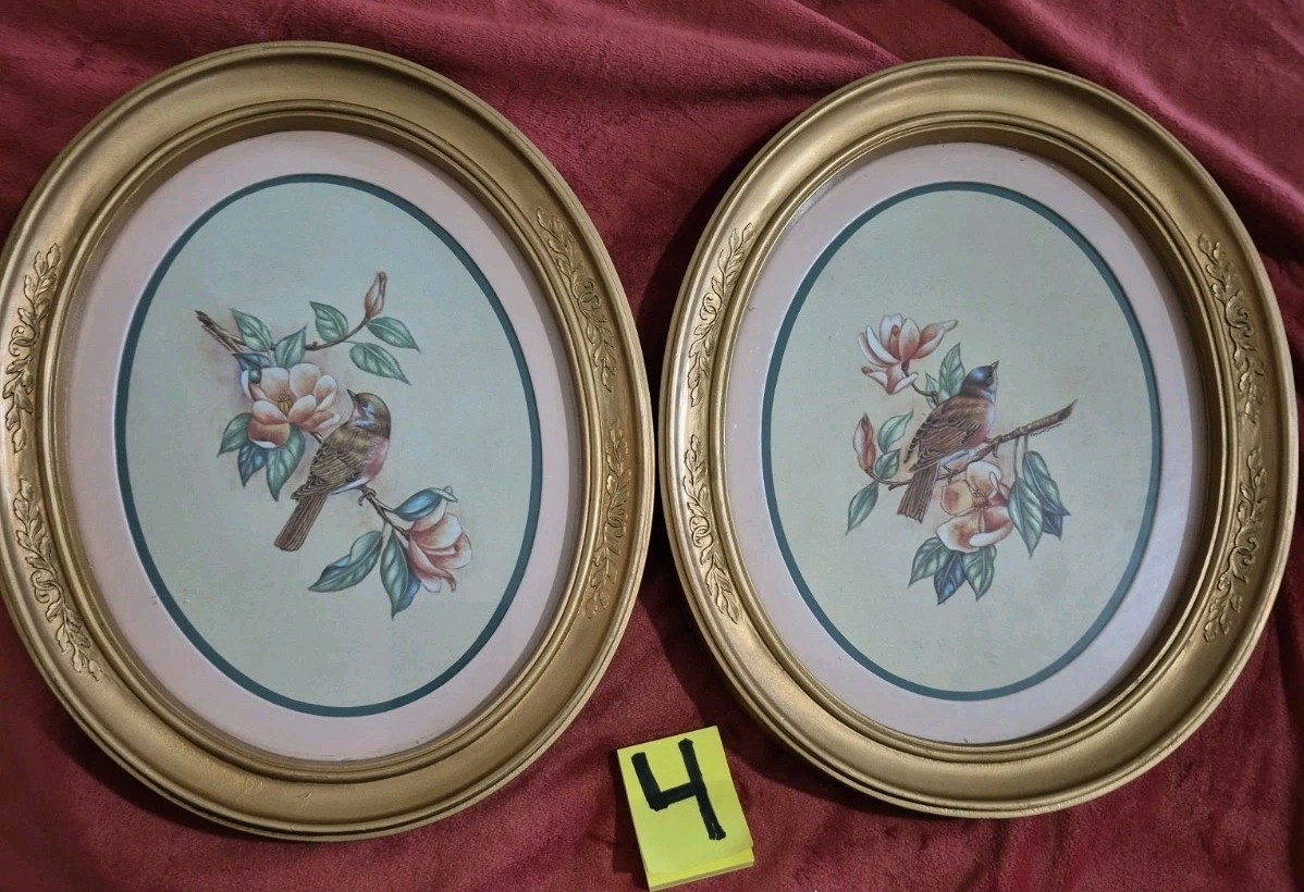 Set Of 2 VTG HOMCO Home Interiors Oval Gold Frame Birds Floral Pictures 11 X 9 Set Of 2 VTG HOMCO Home Interiors Oval Gold Frame Birds Floral Pictures 11 X 9