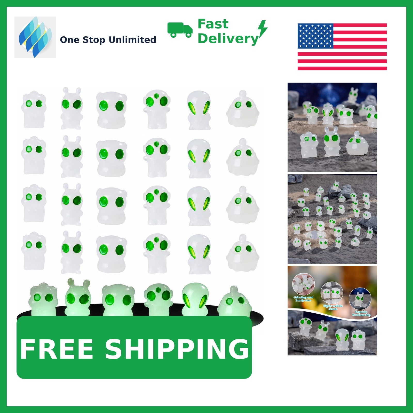 Teenzee Glow in the Dark Alien Figurines, Alien 30p Teenzee Glow in the Dark Alien Figurines, Alien 30p