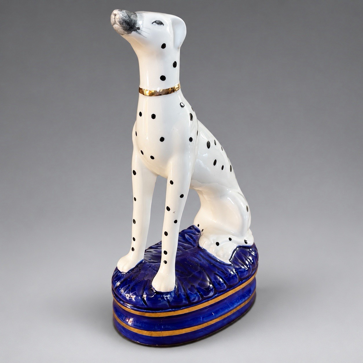 Vintage Fitz & Floyd Dalmatian Dog Figurine 8.25” Cobalt Blue Gold Staffordshire