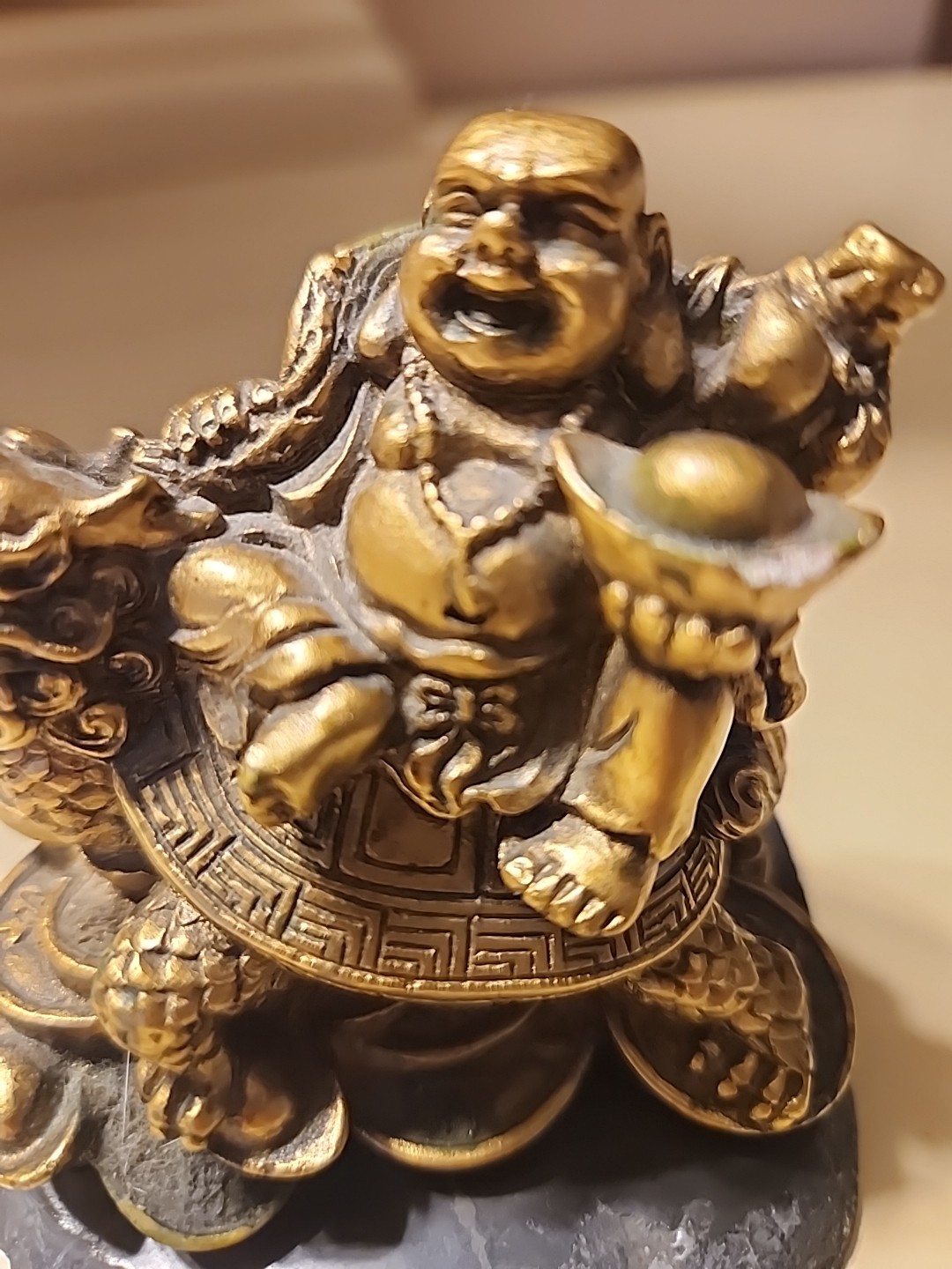 Laughing Buddha Statue on Dragon Turtle, Wealth Prosperity Feng Shui Figurine Laughing Buddha Statue on Dragon Turtle, Wealth Prosperity Feng Shui Figurine