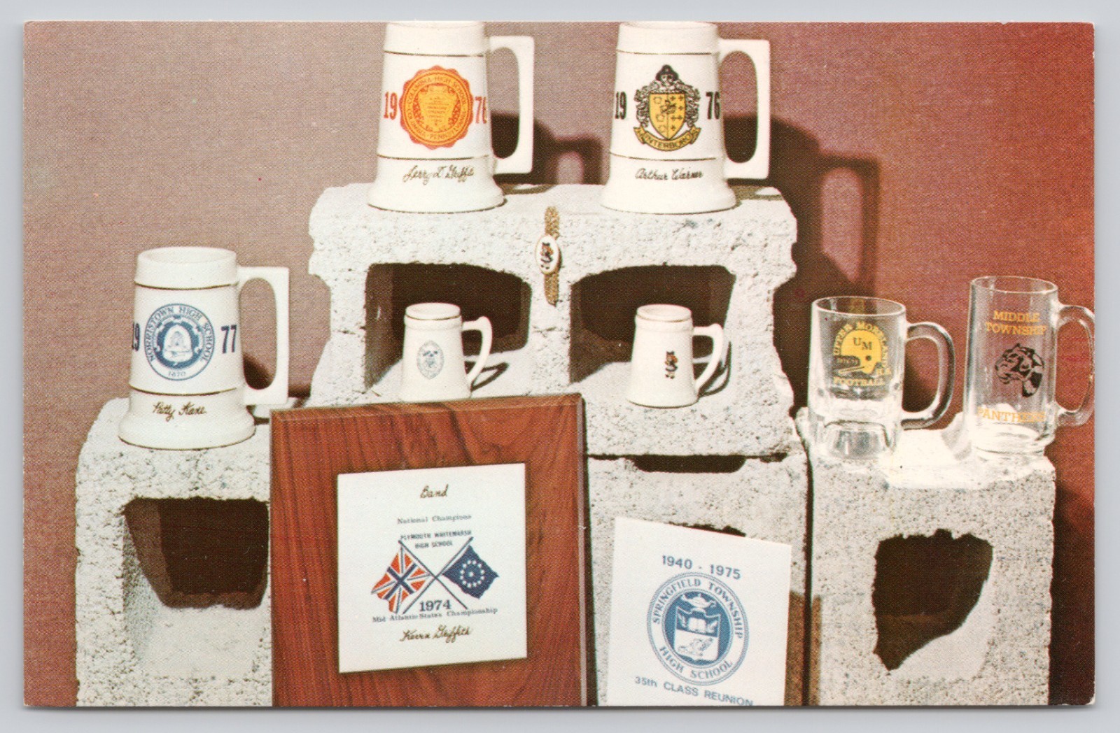 Oreland Pennsylvania Griffith Pottery School Mugs Chrome Postcard Unposted
