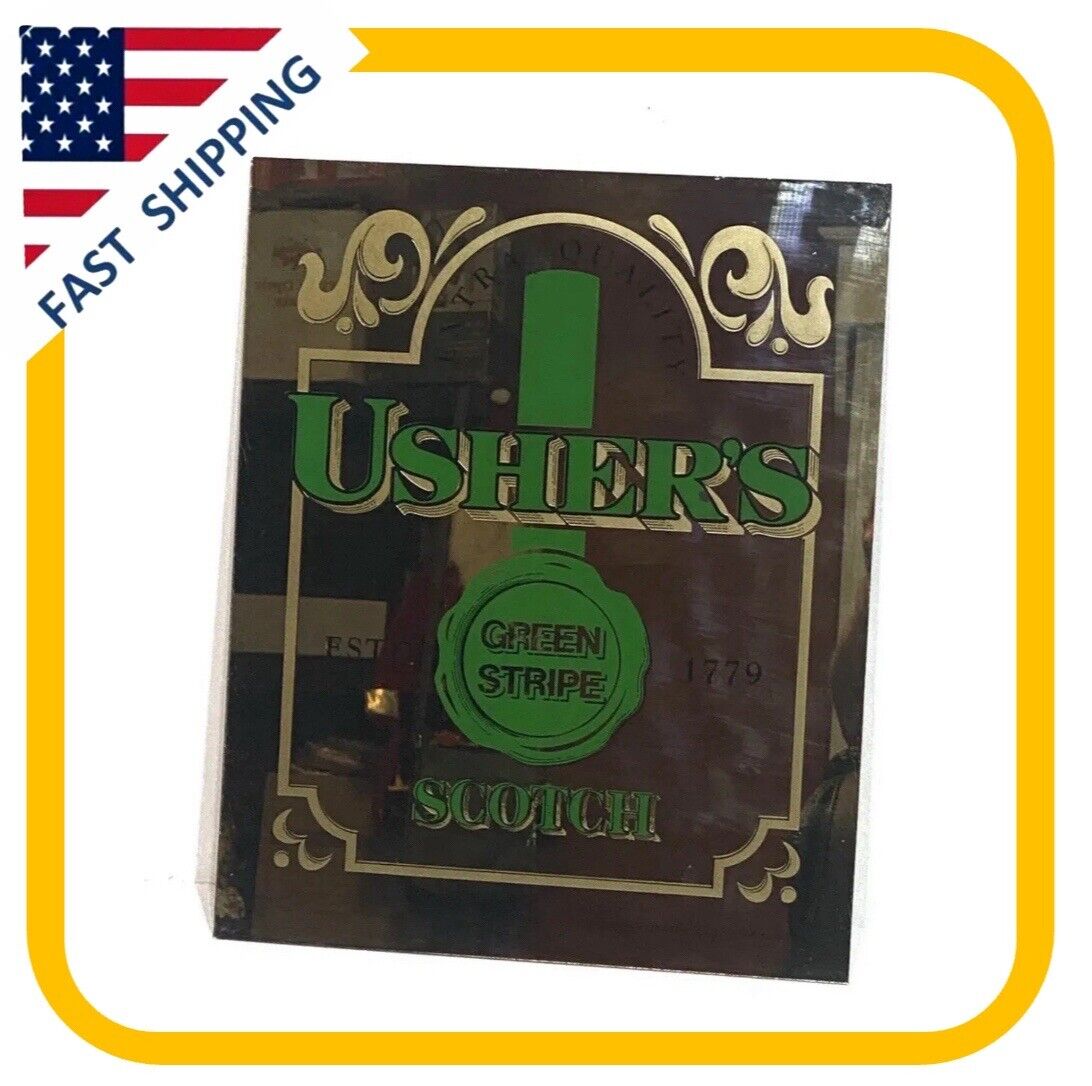 vintage bar mirror signs 15 in x 18 in Ushers green stripe scotch