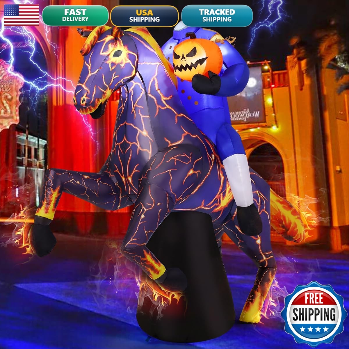 COMIN 69468 6FT Long Headless Horseman Halloween Inflatable Yard Decor LED COMIN 69468 6FT Long Headless Horseman Halloween Inflatable Yard Decor LED