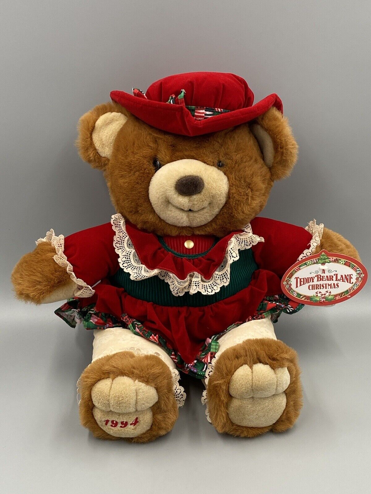 Vtg 1994 Teddy Bear Lane Christmas Bear Plush 16” Kmart Stuffed Animal Decor